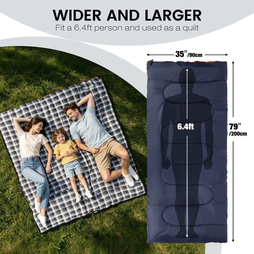 REDCAMP Cotton Flannel Sleeping Bag for Camping Backpacking,4 Season Adults Cold Weather Envelope Sleeping Bags with 2/3/4lbs Filling