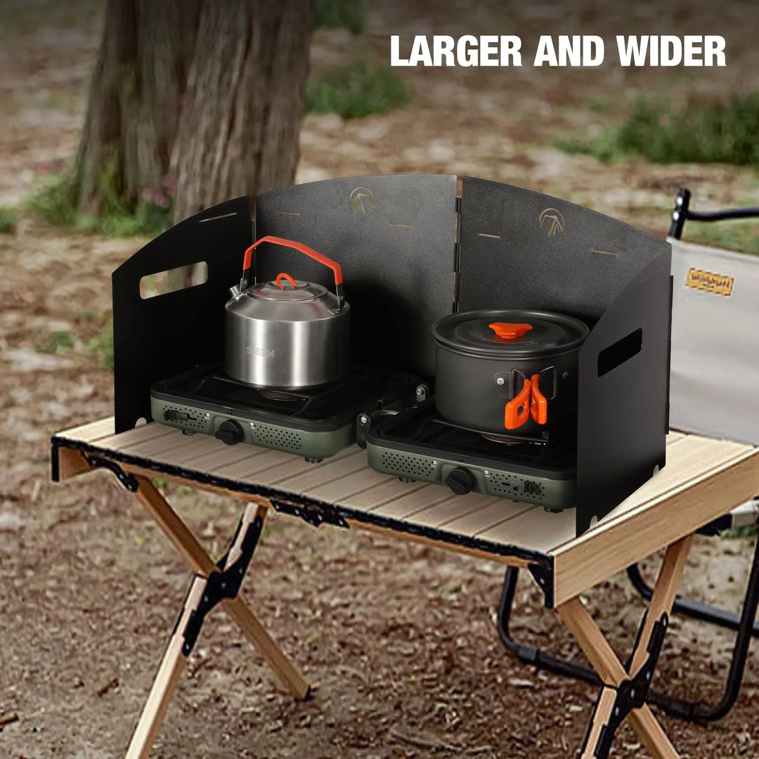 Portable 4 Panel Steel Camping Stove Windscreen, Foldable Windproof Outdoor Gas Stove Windshield with Storage Bag for Camping, Hiking, Backpacking, Picnic, Cooking Black