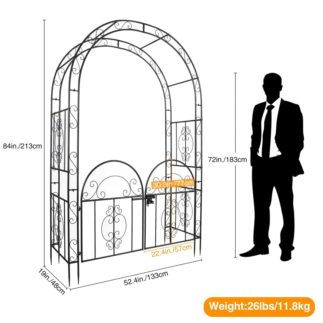 Metal Garden Arch Arbor with Double Gate