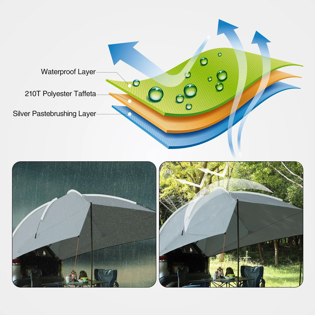 Waterproof Car Awning Sun Shelter with Carrying Bag, Portable Auto Canopy Camping Trailer Sun Shade for SUV, Truck, Van, Outdoor, Dark Grey