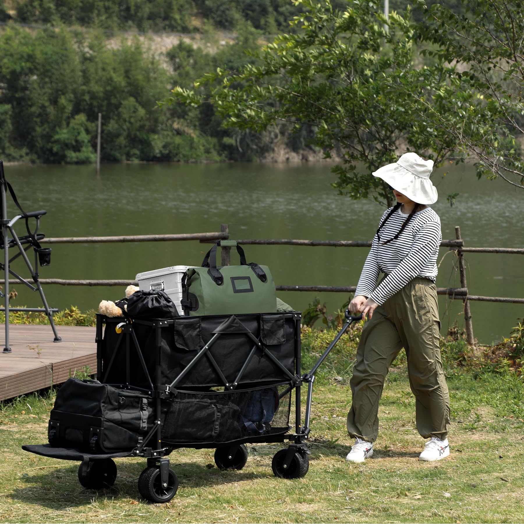 REDCAMP 400 lbs Double Decker Folding Wagon with 46-Inch Shelf