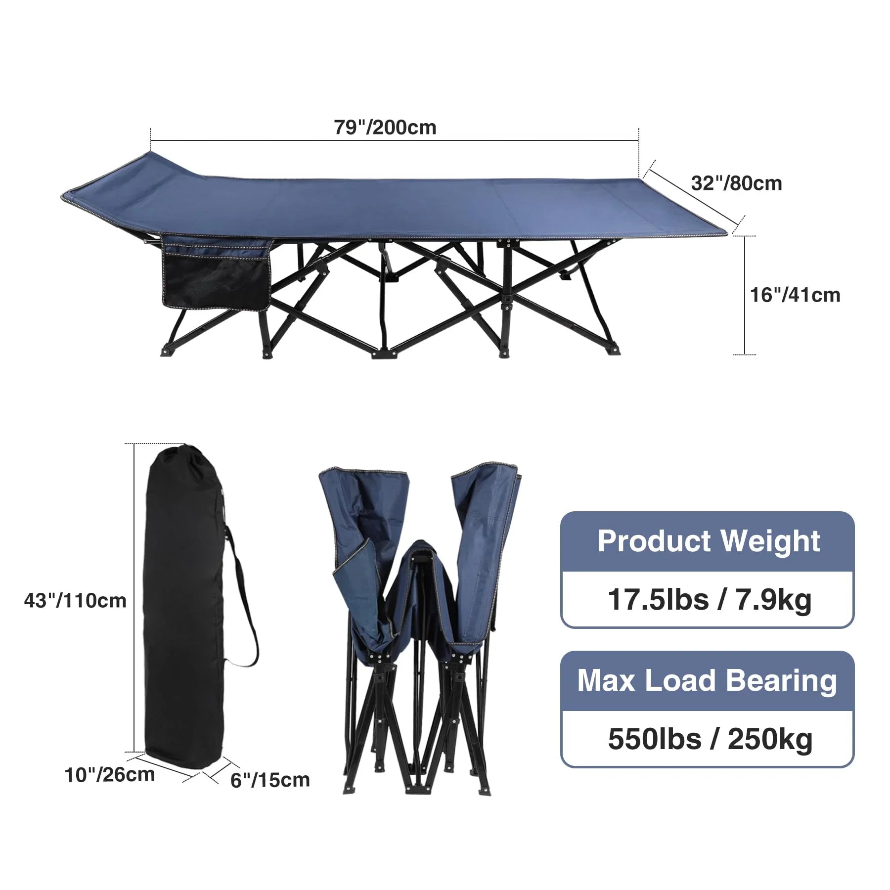 Extra Wide Folding Camping Cot for Adults