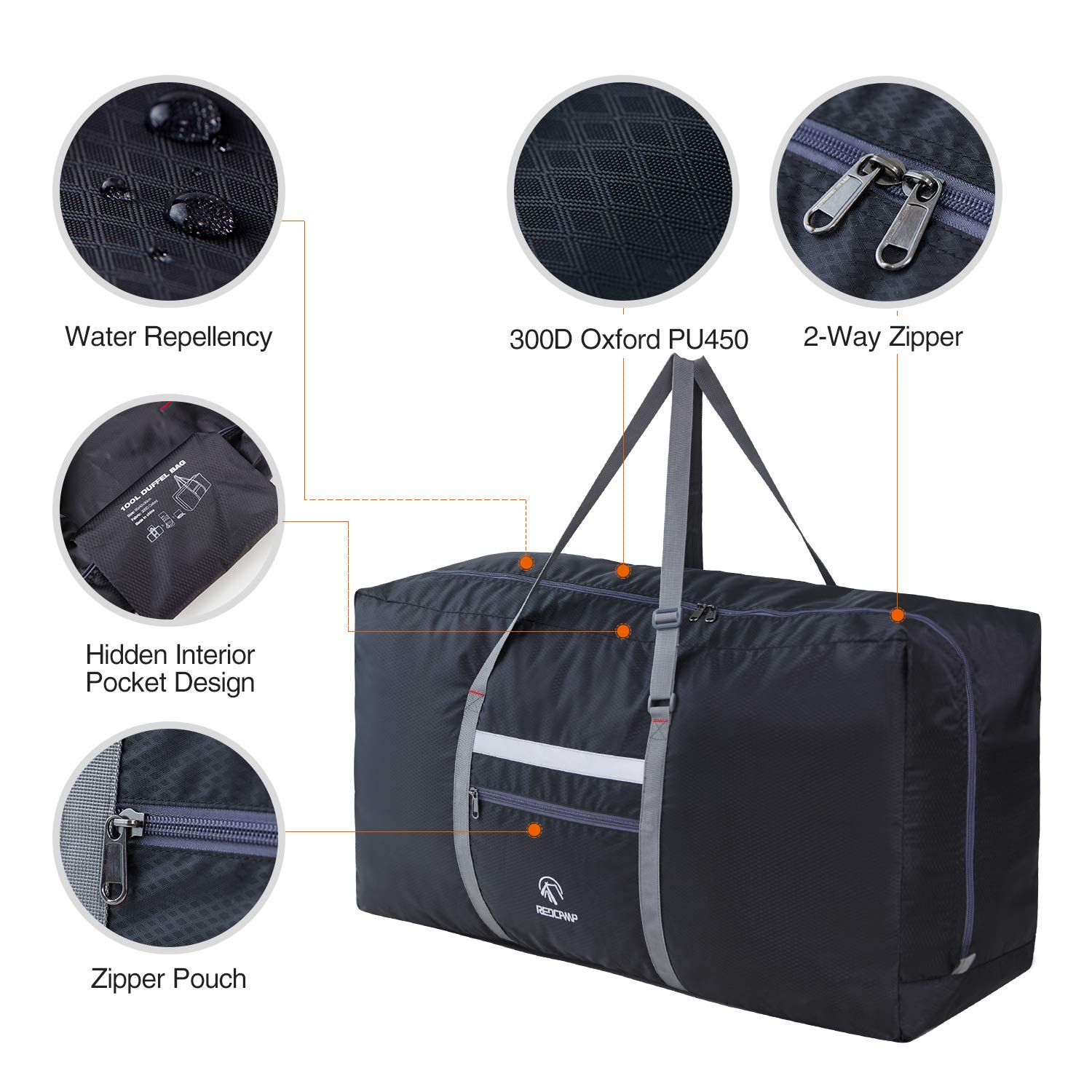 Grand sac de voyage pliable 75/96 L, sac de sport léger