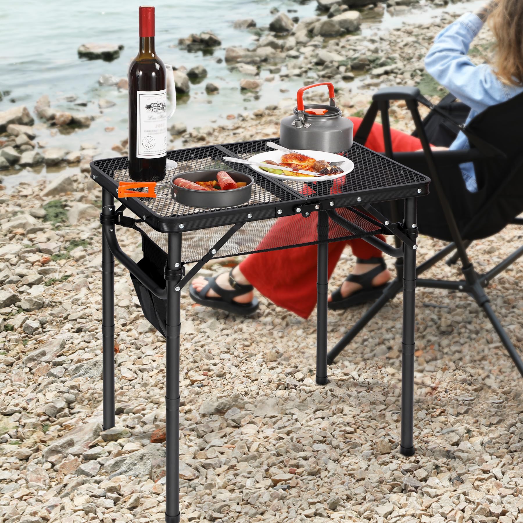 REDCAMP Folding Grill Table for Outside with Adjustable Height Legs