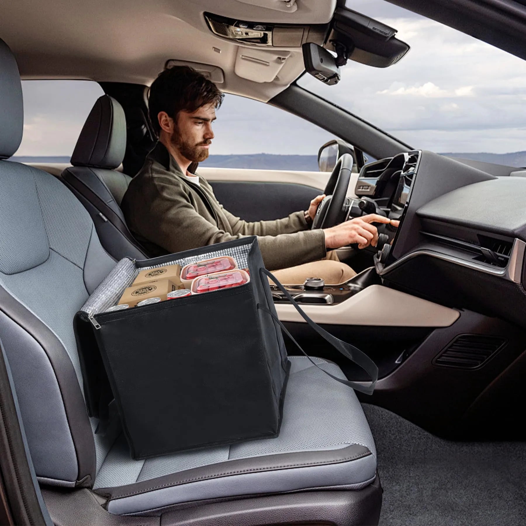 Insulated Cooler Bag Reusable Grocery Bags with Zippered Top