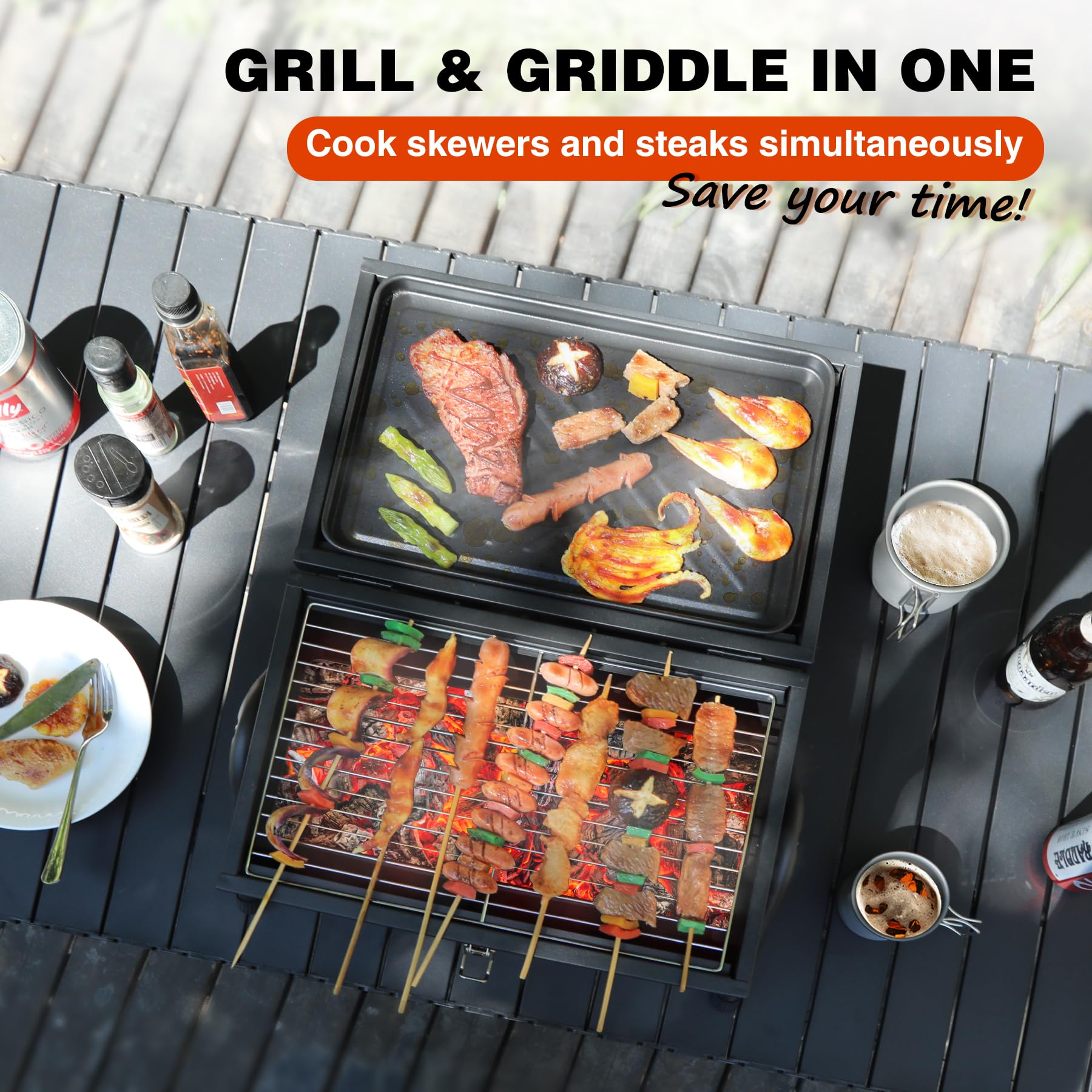 Portable Charcoal Grill with Thermometer