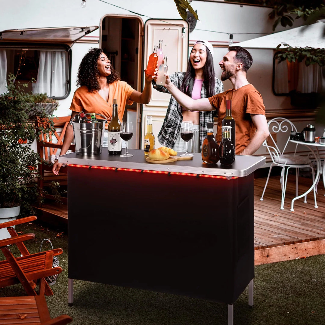 Pop-Up Folding Bar Table with LED Lighting System