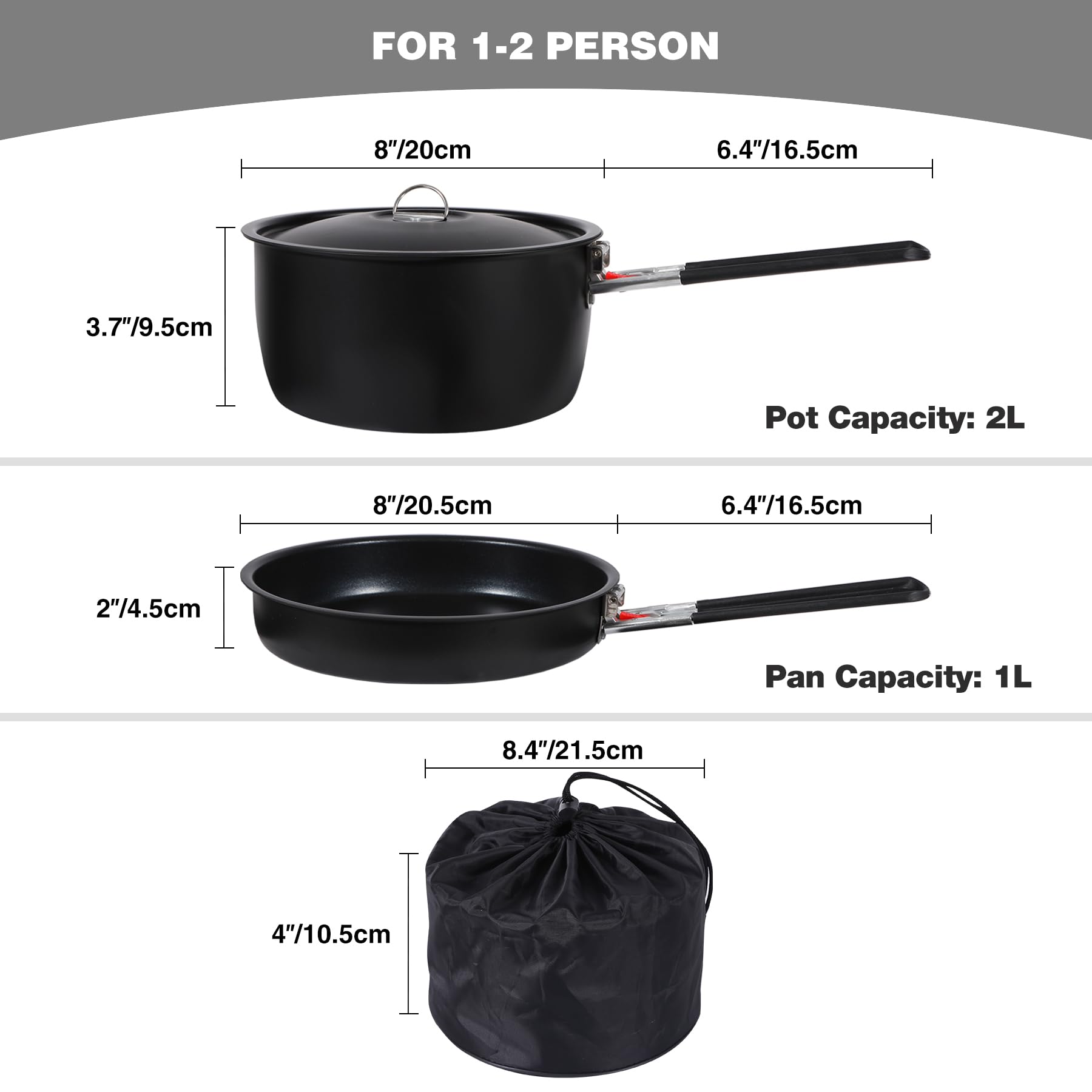 Camping Cookware Mess Kit with Folding Handle