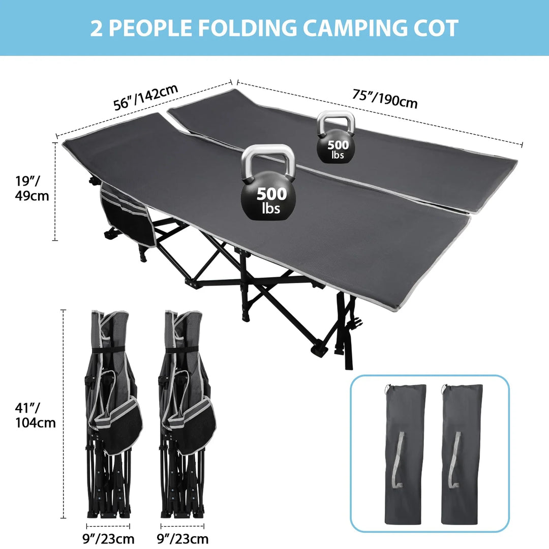 2 Person Folding Camping Cot, 56" Extra Wide