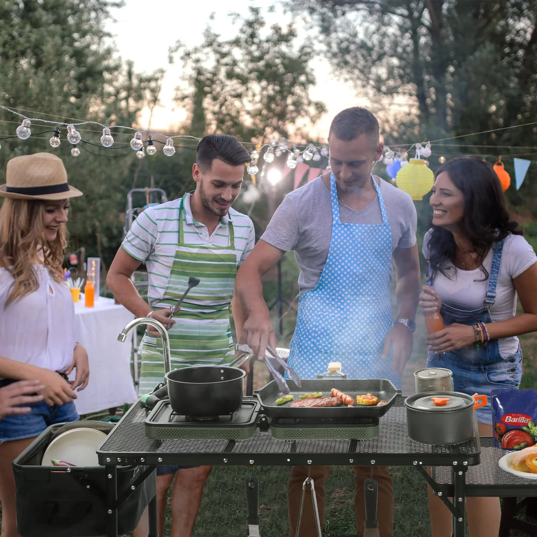 Mesa de cocina portátil para acampar con organizador de almacenamiento para exteriores