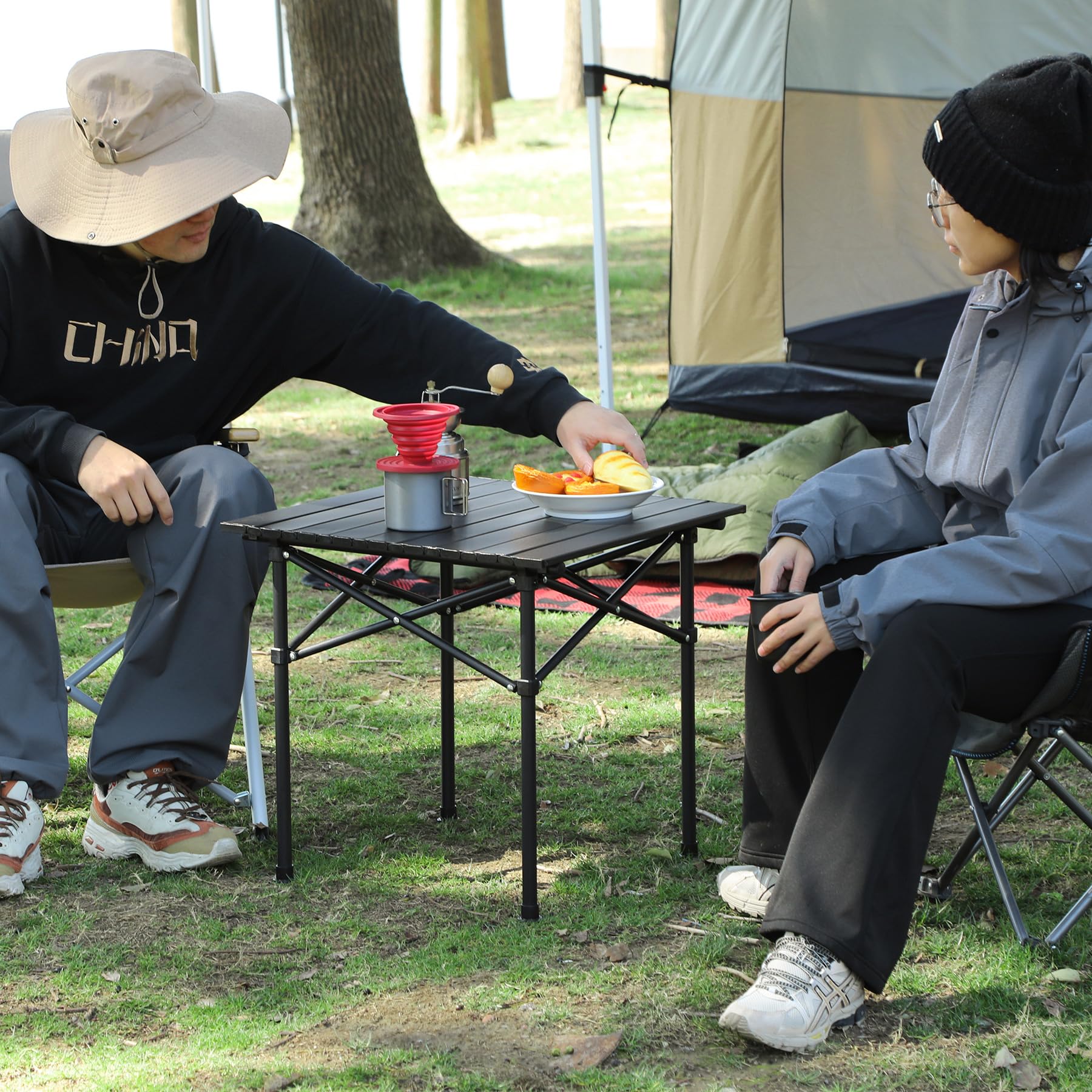 Portable Roll-Up Metal Camp Table - Black Square