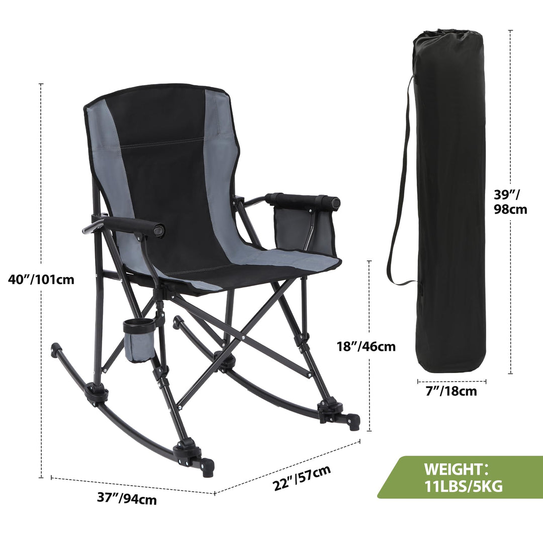 Folding rocking camping chair and carry bag dimensions diagram