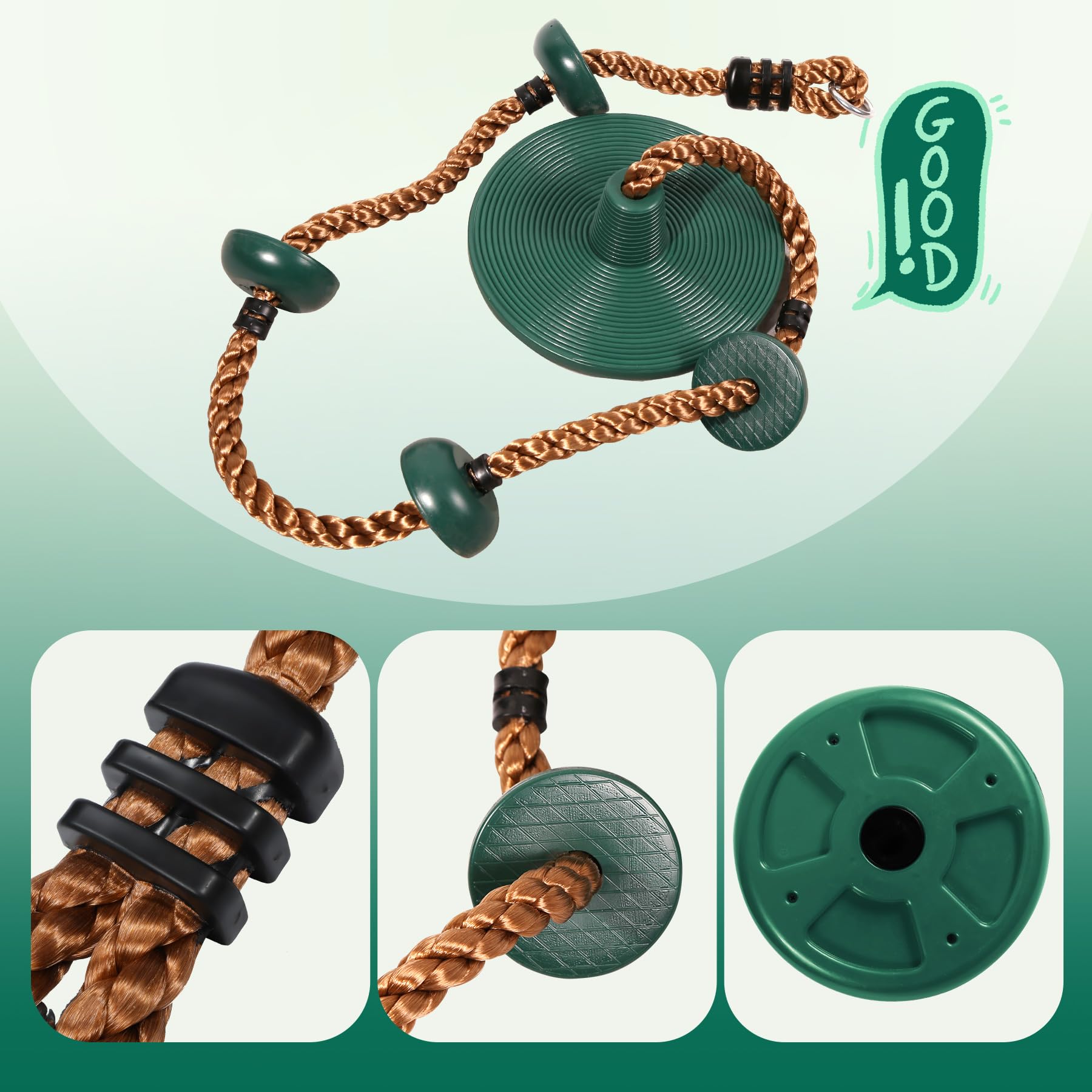 Climbing Rope Swings for Trees, Heavy Duty Plastic Disc Swing Seat for Kids and Adults with Hanging Strap and Snap Hooks