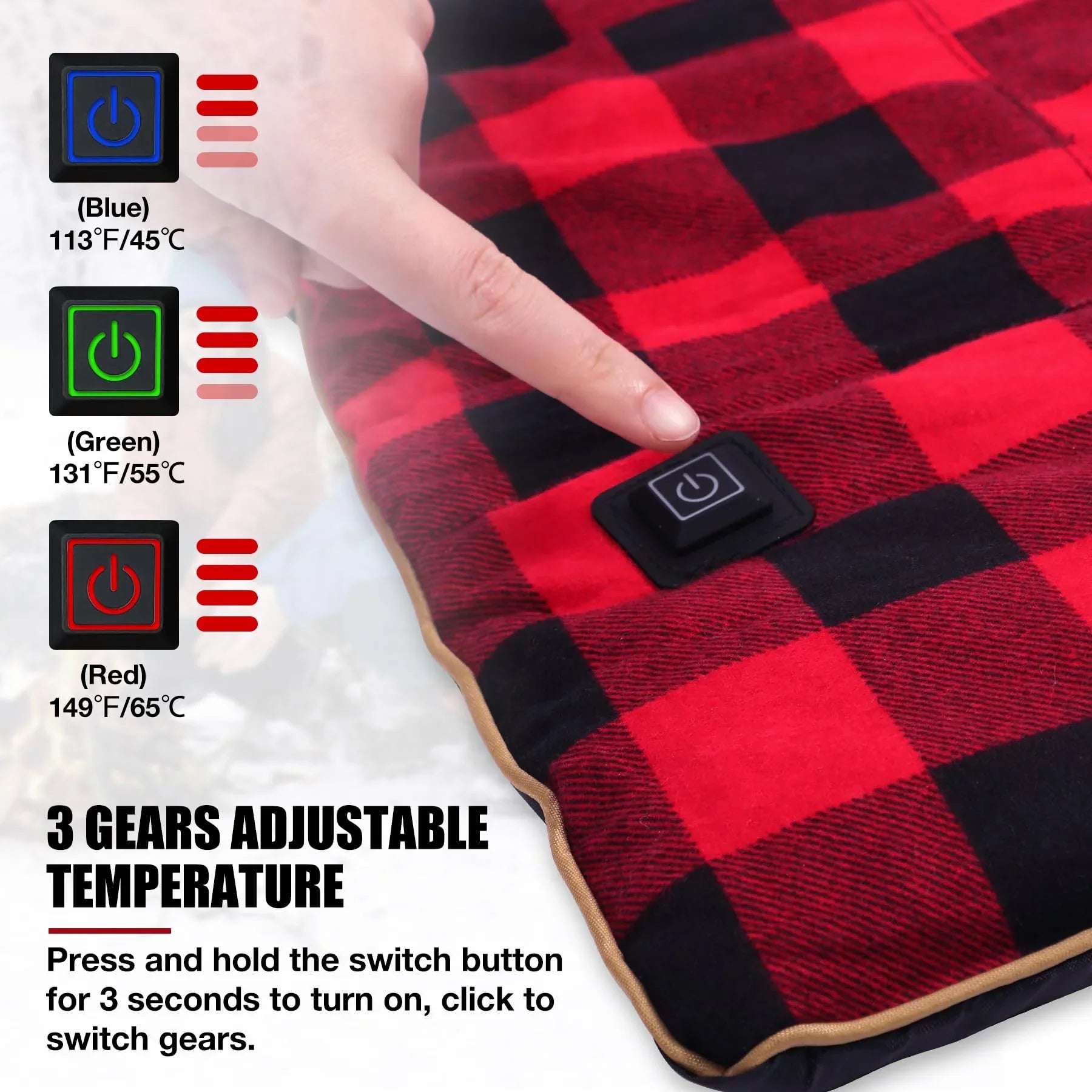 Heated Sleeping Bag Pad, Heated Sleeping Bag Liner, 5 Heating Zones, 3 Adjustable Heat Settings USB Heating Pad for Cold Weather Camping Backpacking or Hiking, Red