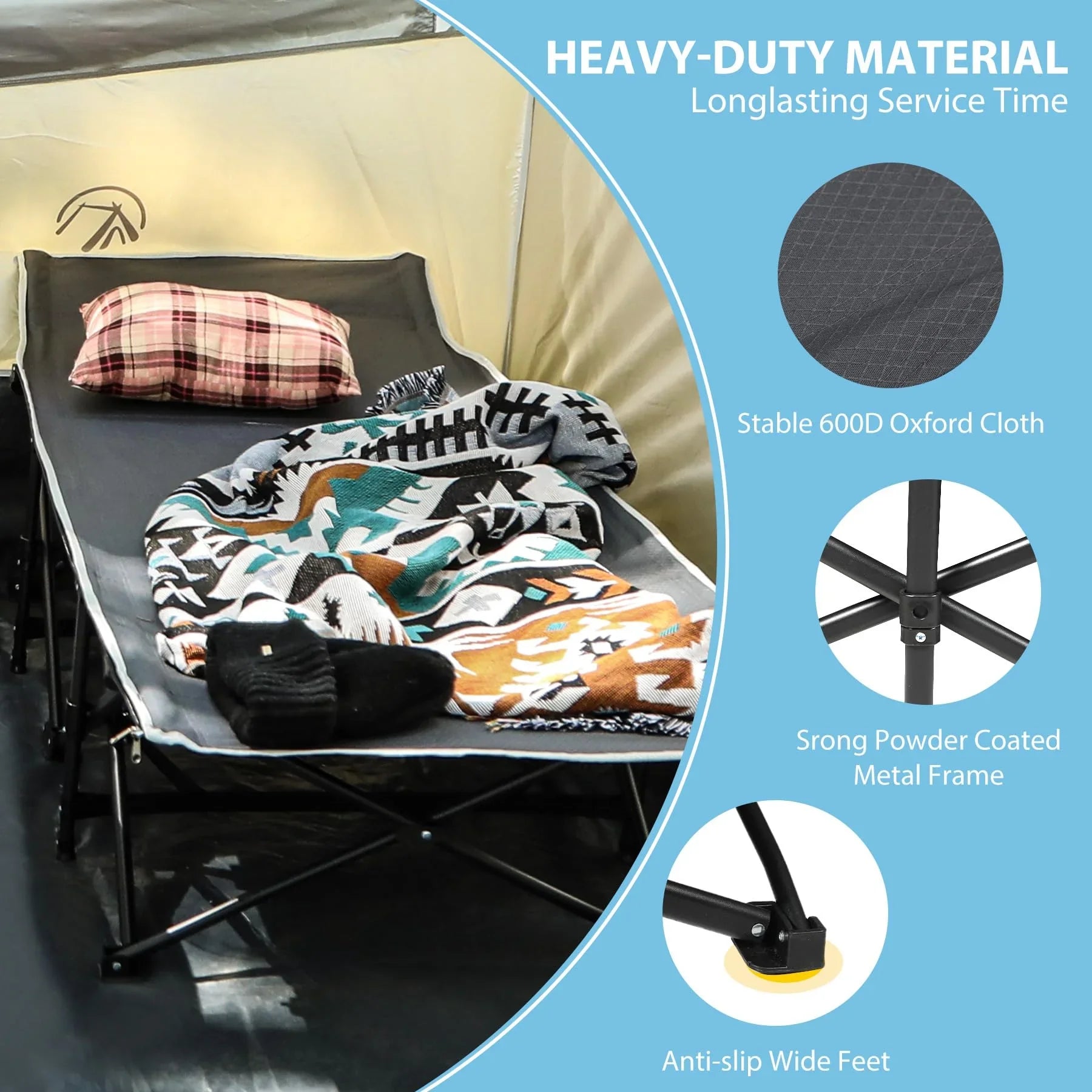 2 Person Folding Camping Cot, 56" Extra Wide