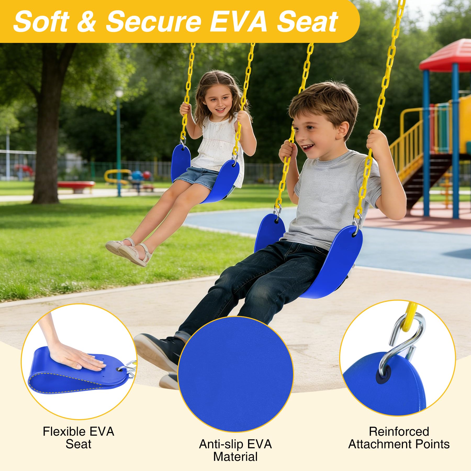 2 Pack Heavy Duty Swing Seats with 66" Chain, Swing Set Accessories Replacement with Snap Hooks for Kids and Adults, Ideal for Outdoor Play, Playgrounds and Trees, Blue