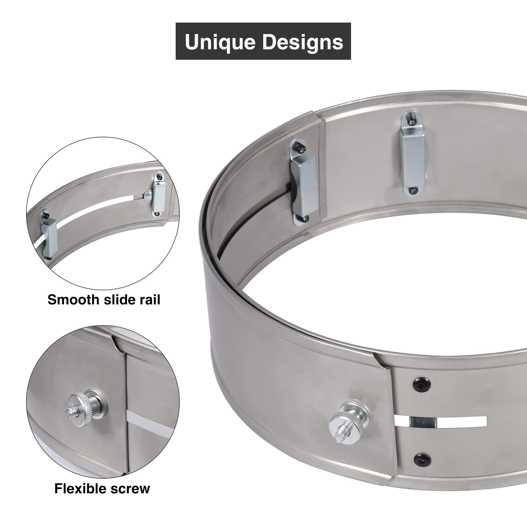 Rocket Stove Windscreen, 9.8"-14.2" Adjustable Stainless Steel Camping Wood Stove Windshield Portable for Outdoor Cooking, Round Silver