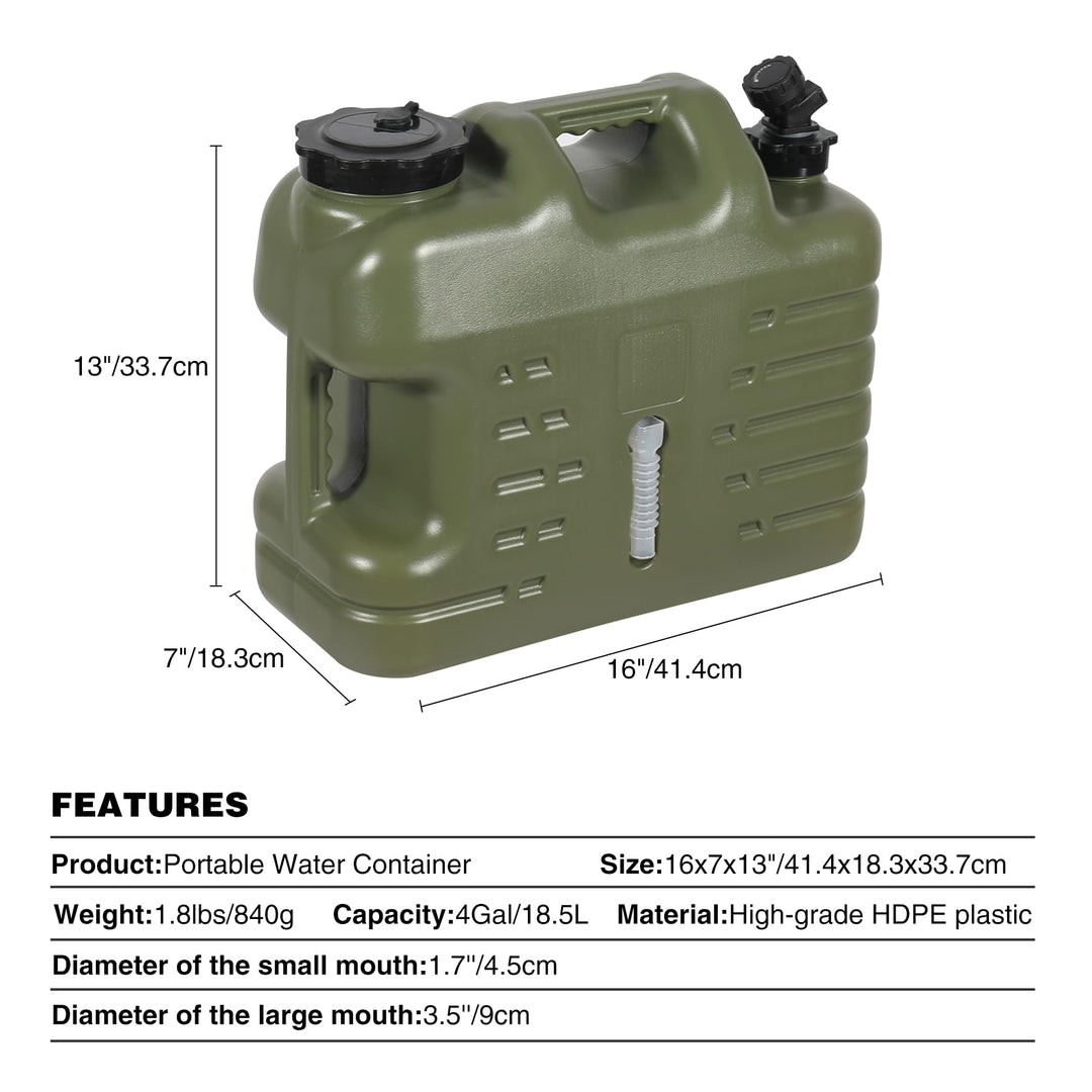 4 Gallon  / 18.5L Portable Water Container with Spigot
