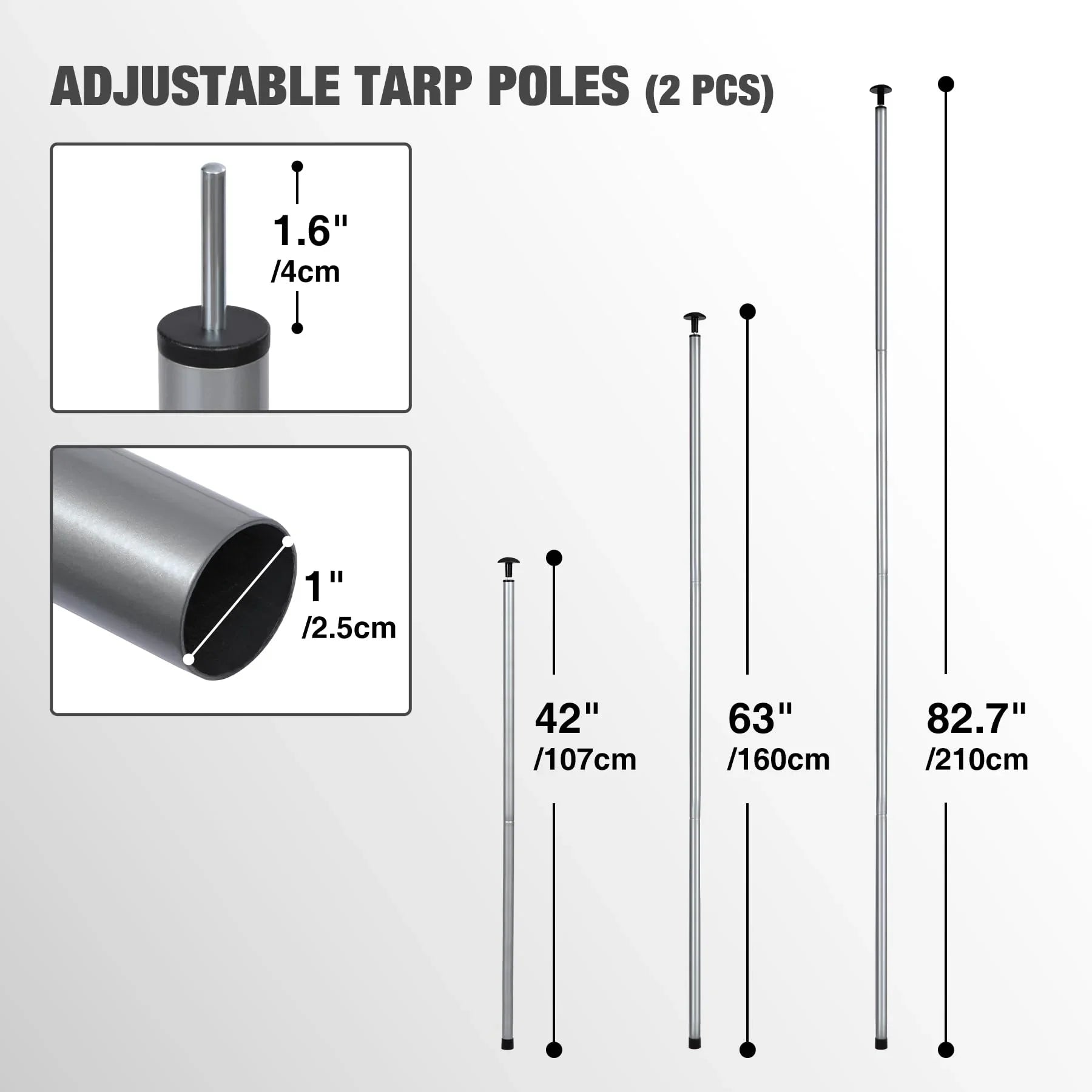 Aluminum Adjustable Telescoping Tarp Poles