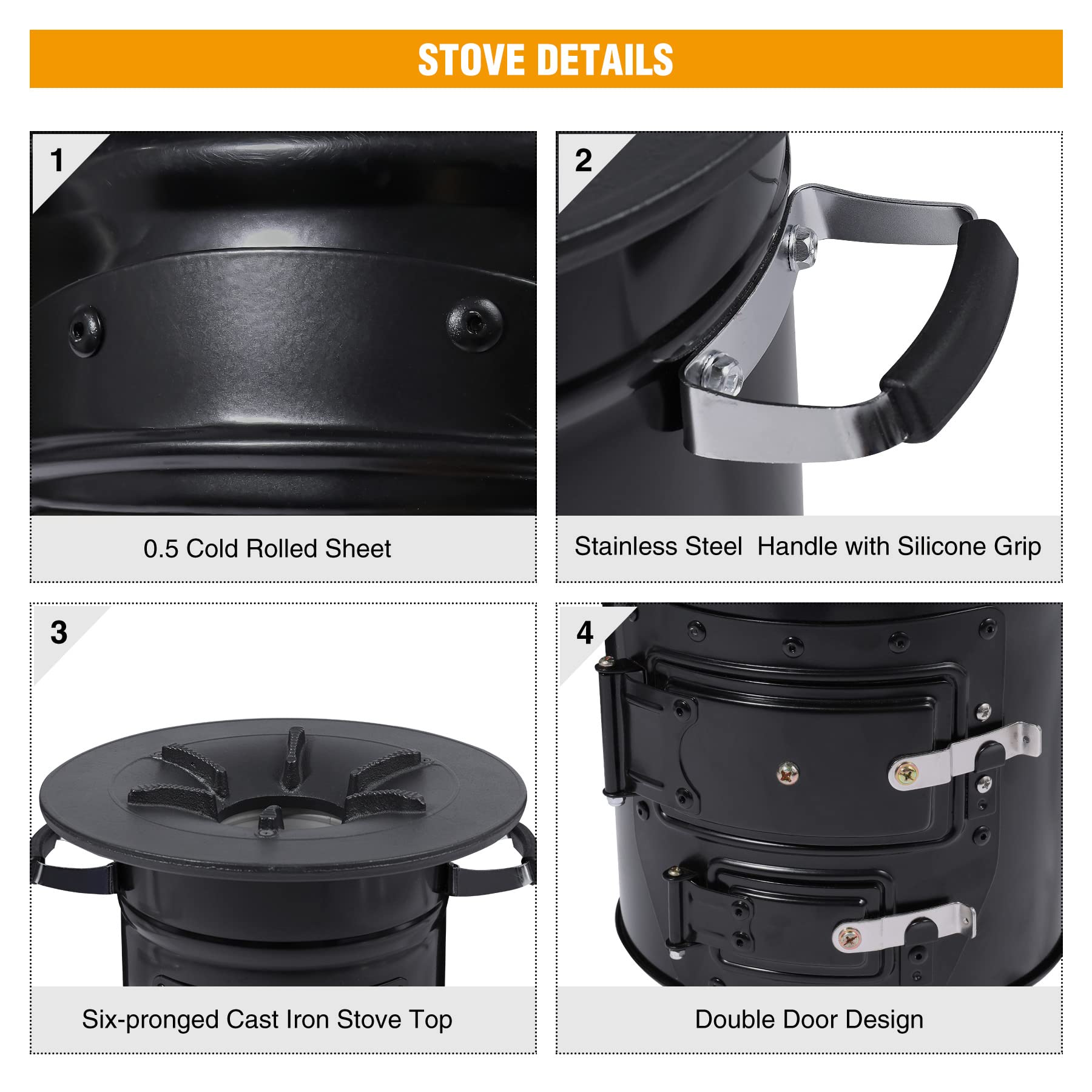 Rocket Stove Wood Burning Portable Camping Stove with Grill Pan