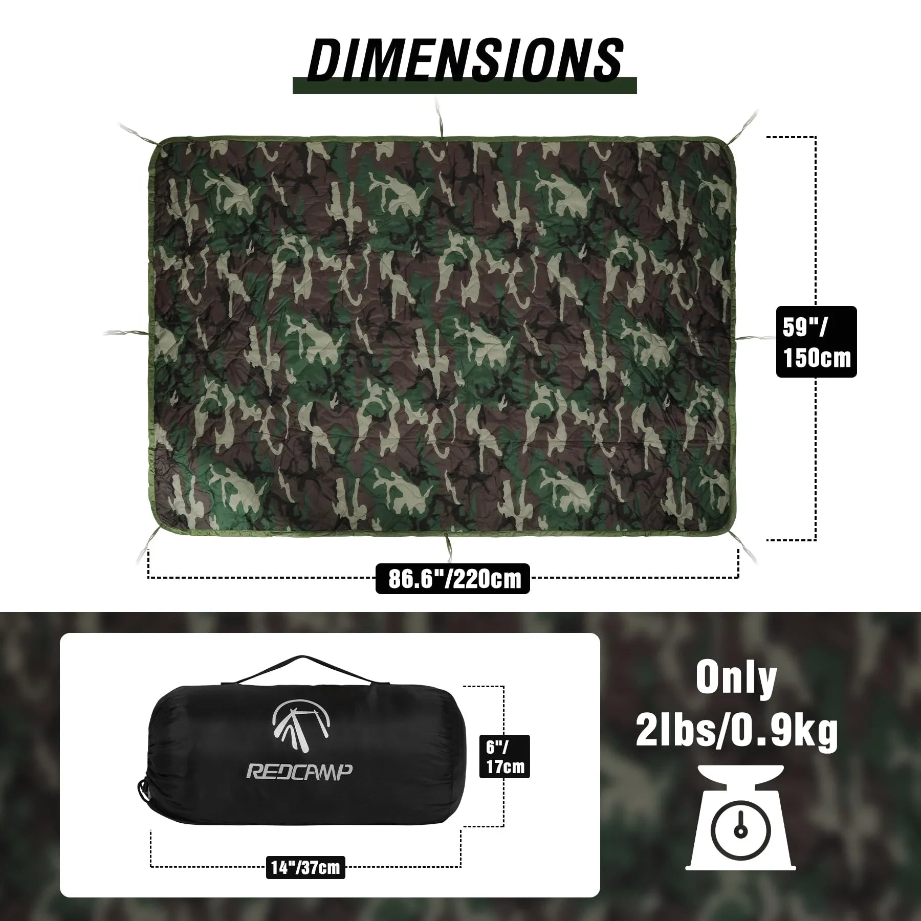 Wobbie Blanket, Poncho Liner for Hiking, Survival Compression Carry Bag