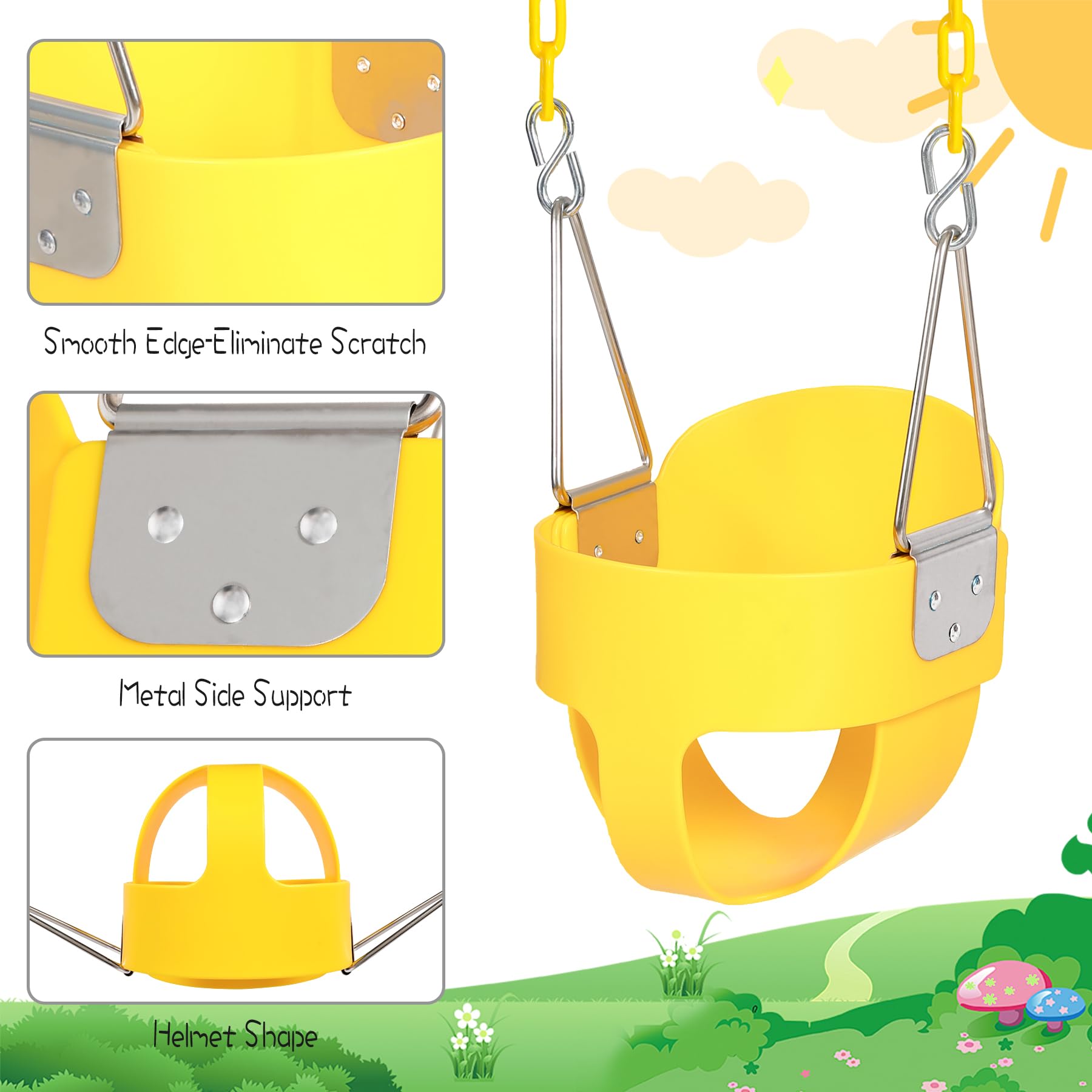 High Back Toddler Bucket Swing Seat with Coated Chains