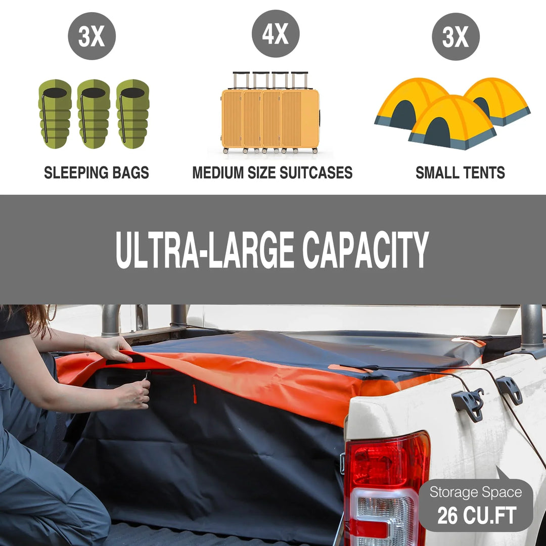 Truck Bed Cargo Bag, 26 Cubic ft Extra Waterproof Pickup Bed Cargo Bag, Fits Any Truck Size, Heavy Duty Luggage Bag with 4 Bungee Cords for Pickup SUV, 50x40x23