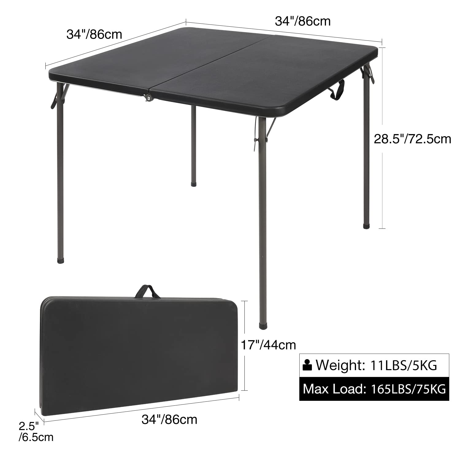 Table à cartes carrée légère et portable avec pieds pliables 