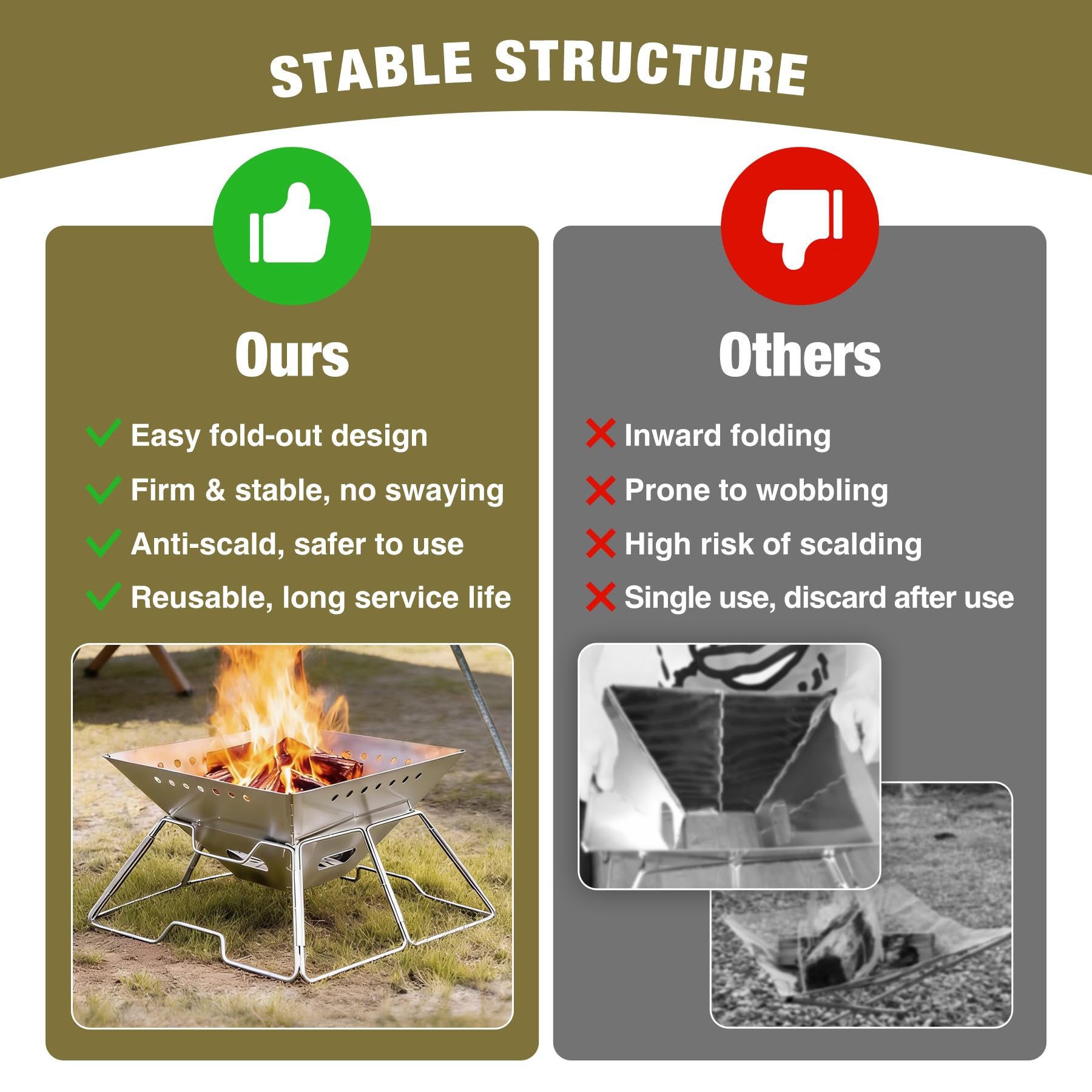 Foldable Fire Pit with Grill for Camping Collapsible Portable Fire Pit with Campfire Grill & Tote Bag for Backyard, Patio, Picnic, BBQ