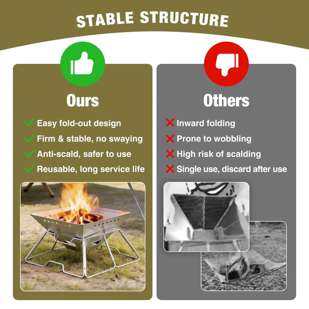 Foldable Fire Pit with Grill for Camping Collapsible Portable Fire Pit with Campfire Grill & Tote Bag for Backyard, Patio, Picnic, BBQ
