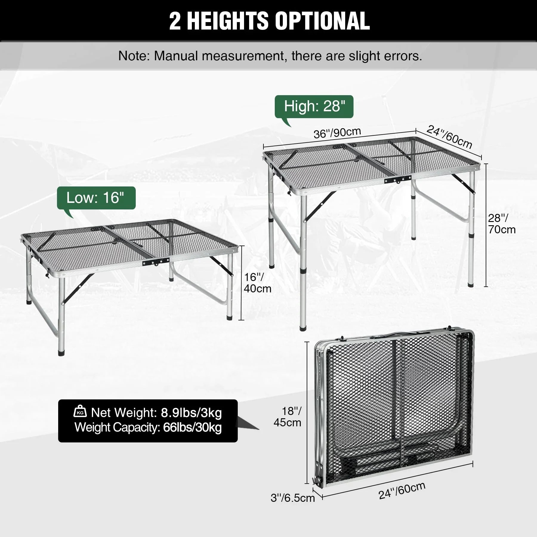 Folding Grill Table for Outside with Adjustable Height Legs