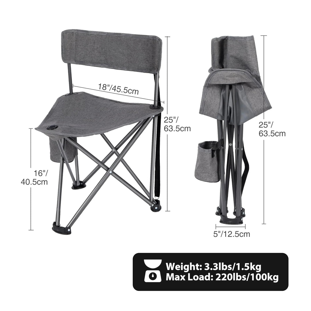 2 Pack Tripod Camping Chairs Folding Lightweight, Portbal 3 Legged Tripod Stool Seat with Cup Holders, Small Fishing Chairs Compact for Adults Golf, Hunting,Dark Grey