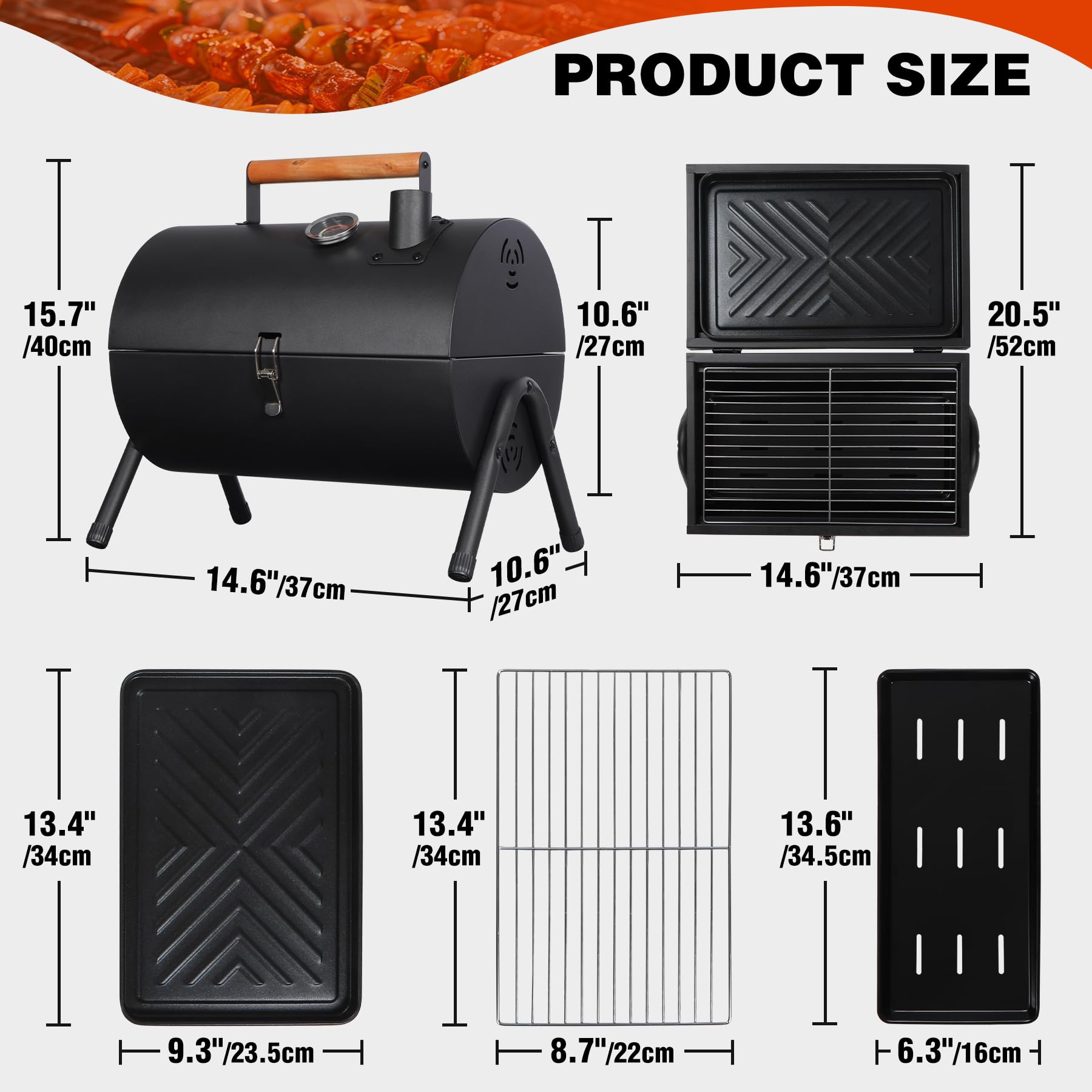 Portable Charcoal Grill with Thermometer