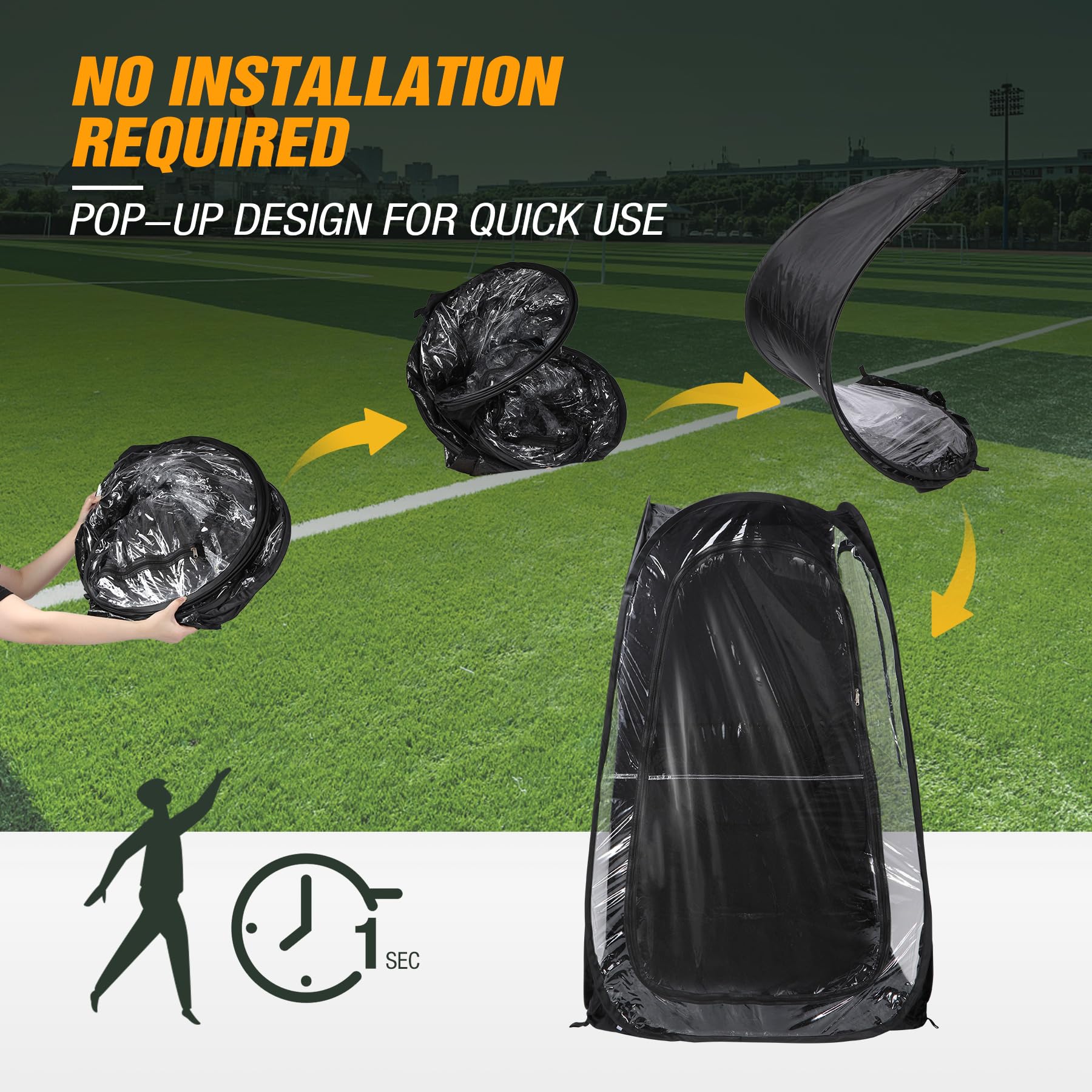 Sports Tent Pop Up Shelter, 1 Person All Weather Tents for Outside Sports, Waterproof Windproof Rain Pod, Instant Setup Clear Pop Up Shelter for Soccer, Baseball, Fishing