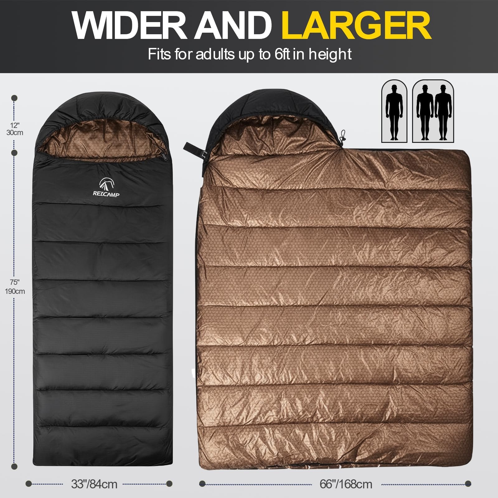 REDCAMP Backpacking Sleeping Bag with Graphene Lining for Adults Cold Weather,Lightweight Water-Resistant Warm Compact for Camping Backpacking Hiking