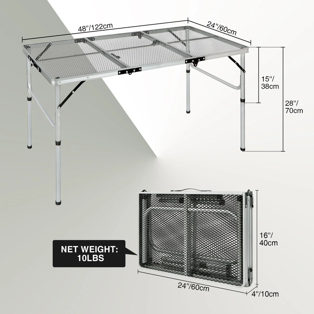 Folding Grill Table for Outside with Adjustable Height Legs