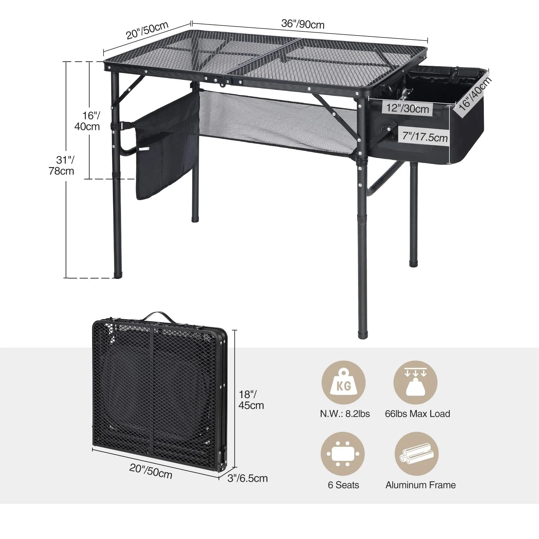 Folding Grill Table for Outside with Adjustable Height Legs