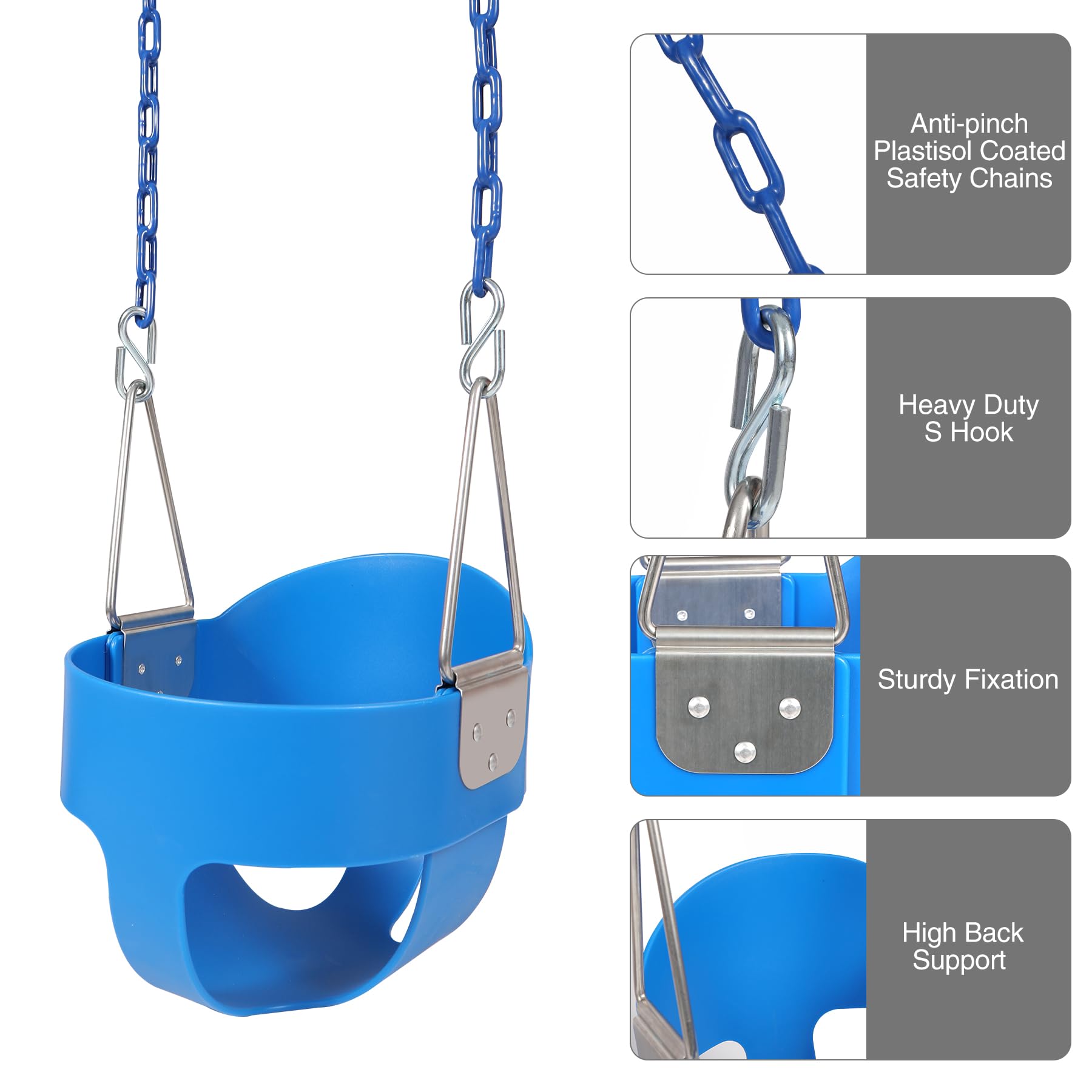 High Back Toddler Bucket Swing Seat with Coated Chains