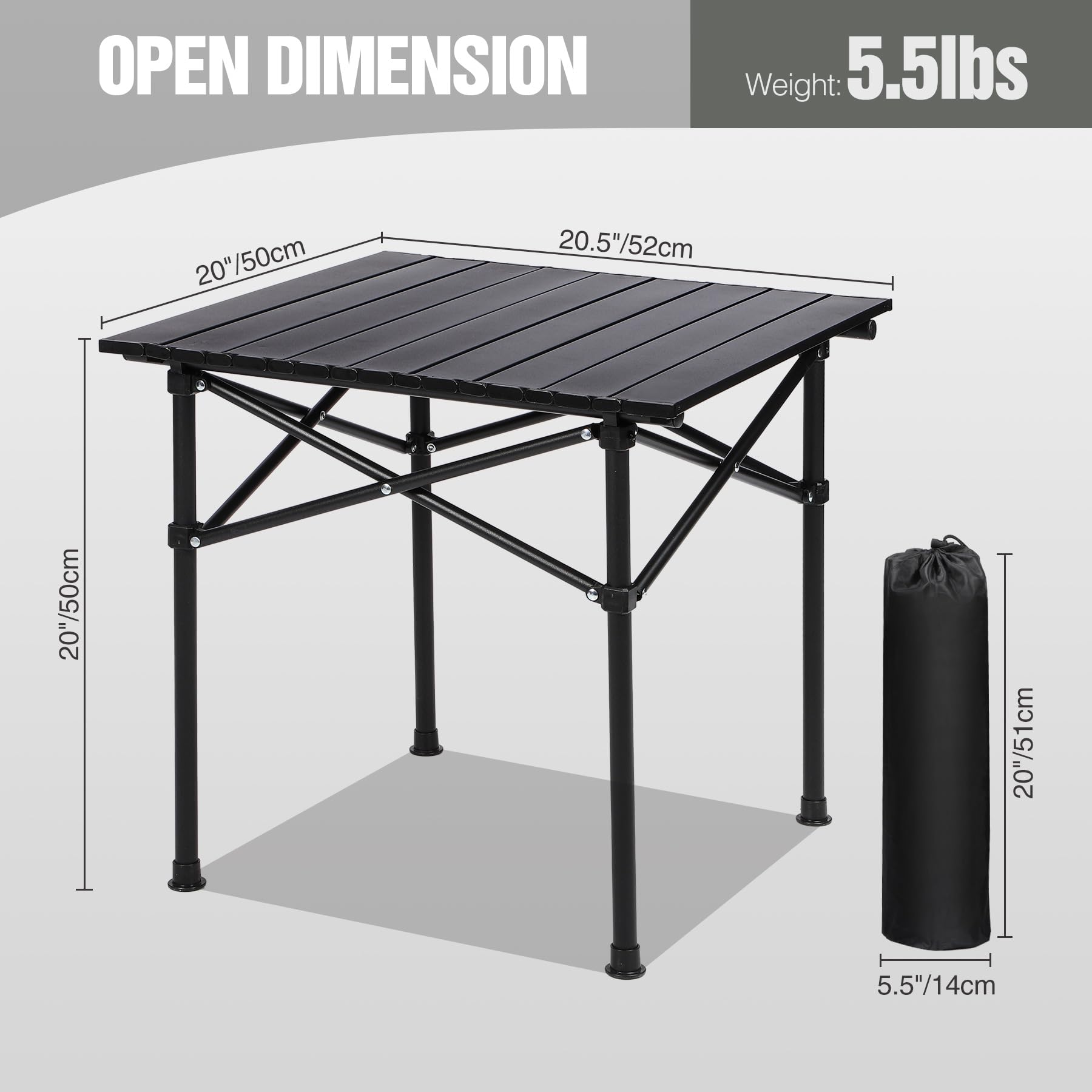 Portable Roll-Up Metal Camp Table - Black Square