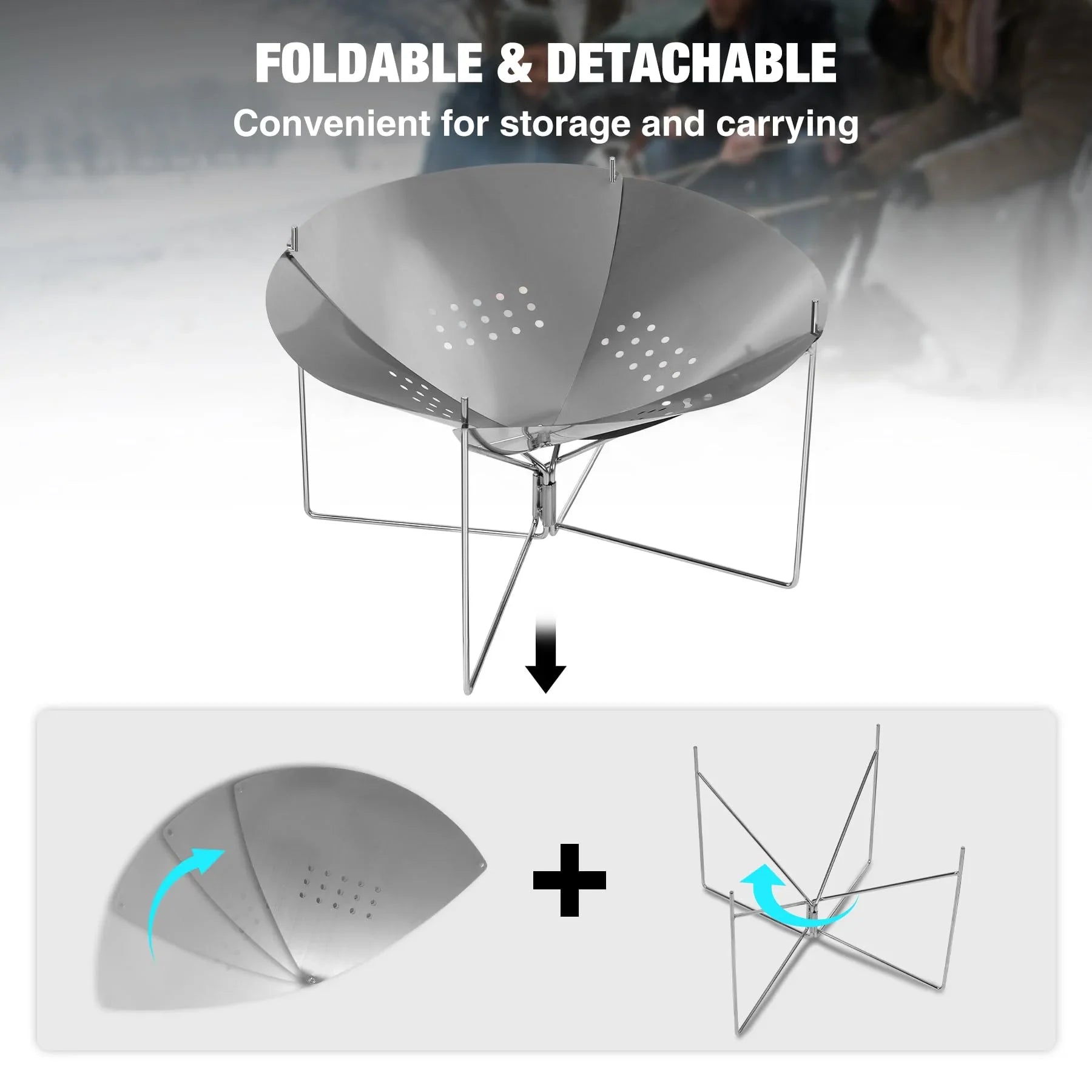 Portable Collapsible Fire Pit - 20 inch Foldable Wood Burning Fire Pit with Storage Bag for Outside Backyard Patio Outdoor Camping Backpacking Beach