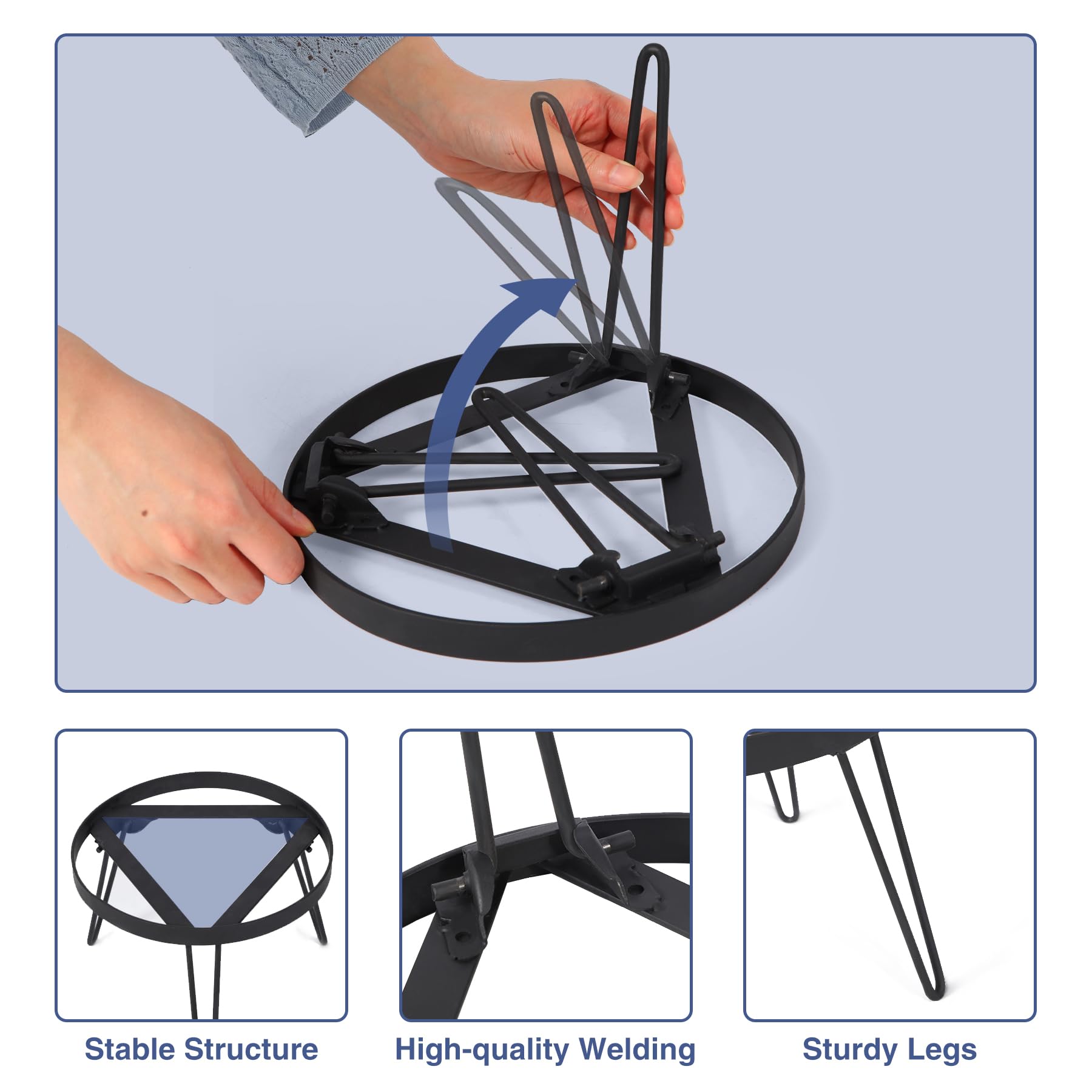 Folding Campfire Tripod for Cooking, Portable Camping Tripod Stand for Solo Stove Bonfire Fire Pit, Dutch Oven, Open Fire, Iron Black