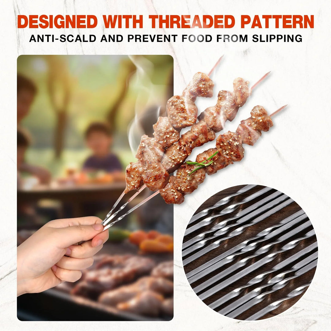 14-Inch Flat Stainless Steel BBQ Skewers