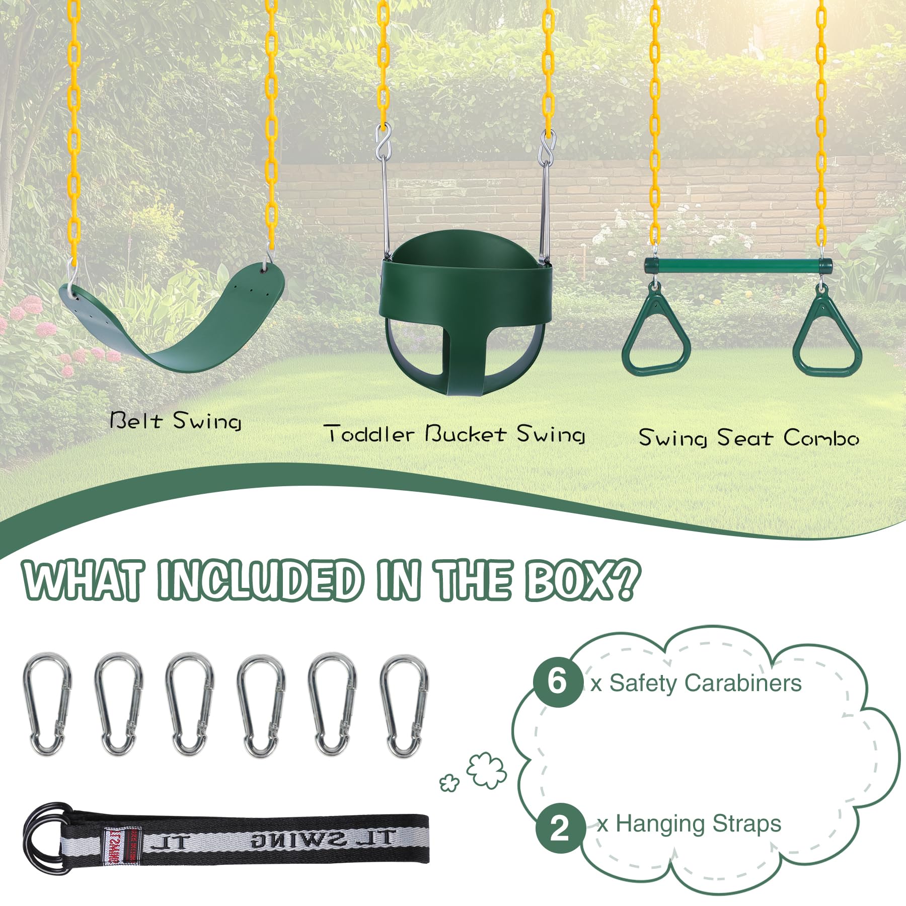 3-in-1 Backyard Swing Set Combo with Belt, Bucket, and Trapeze