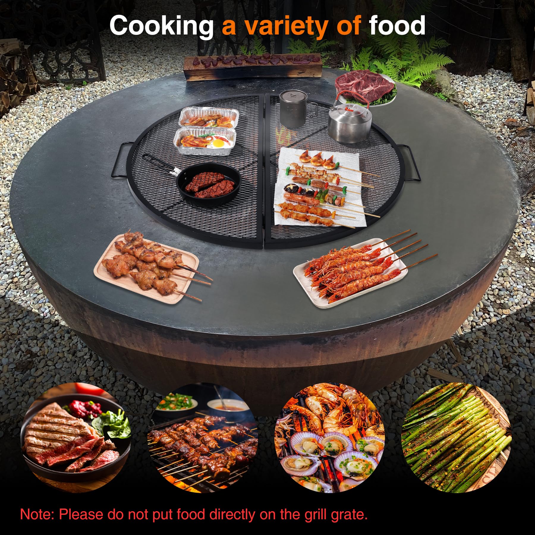 X-Marks Fire Pit Cooking Grill Grates Portable, Heavy Duty Folding Round Campfire Grill Grate, Firepit Grill Grate with Handles for Outdoor BBQ Picnic, Black 24 Inch