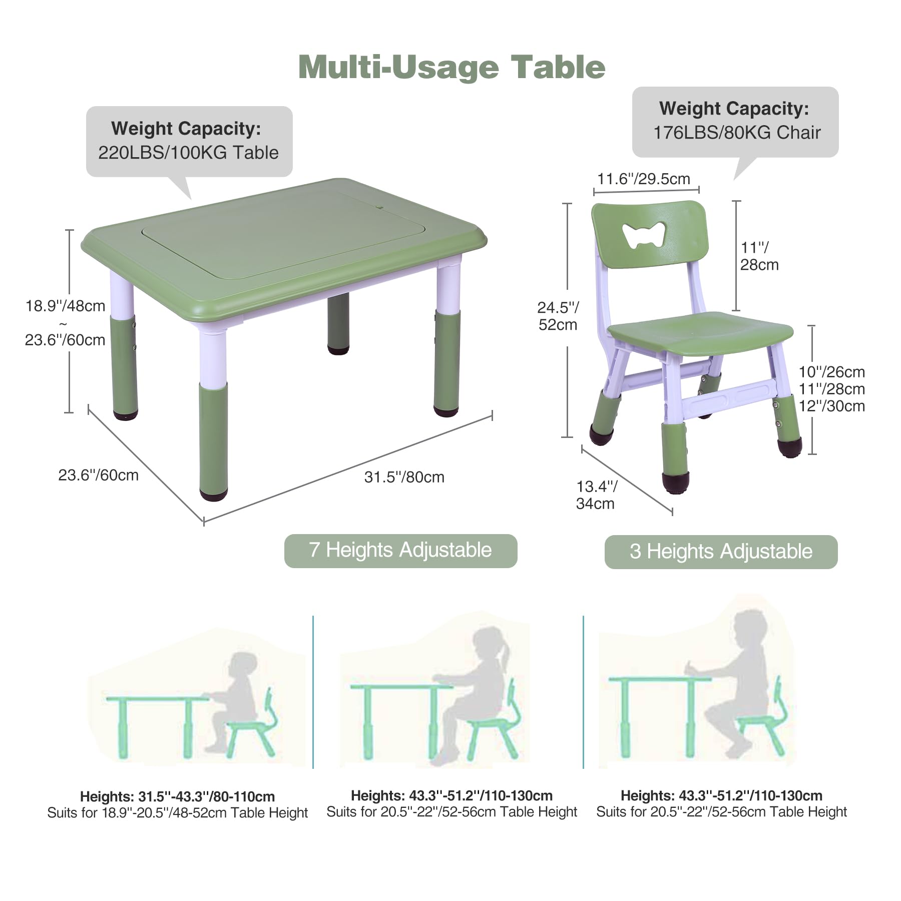 Kids Table and 2 Chairs Set, Height Adjustable 3 in 1 Multi Activity Table with 2 Chairs, Storage Bins,Graffiti,Double-Sided Tabletop,Sky Blue