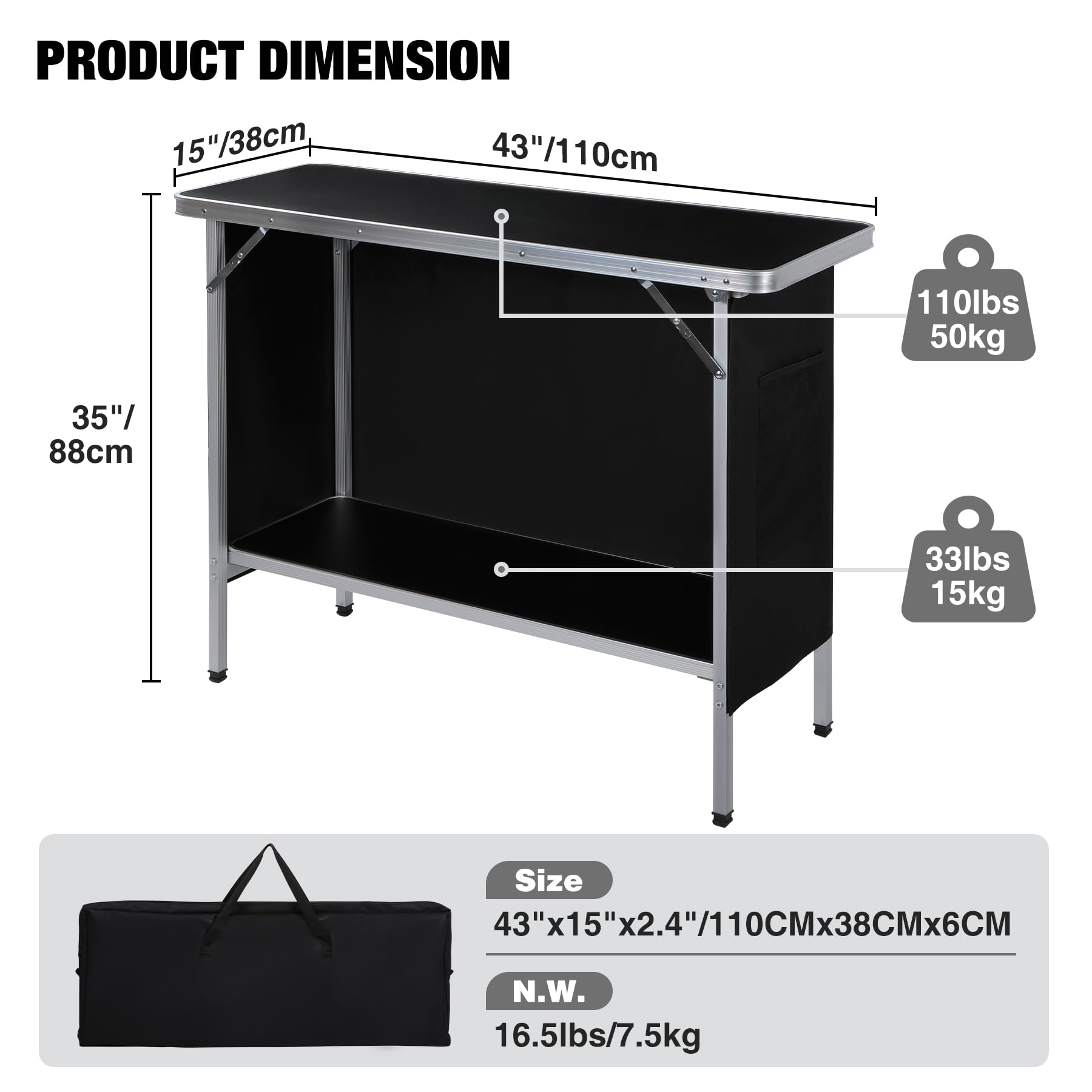 Pop-Up Folding Bar Table with LED Lighting System