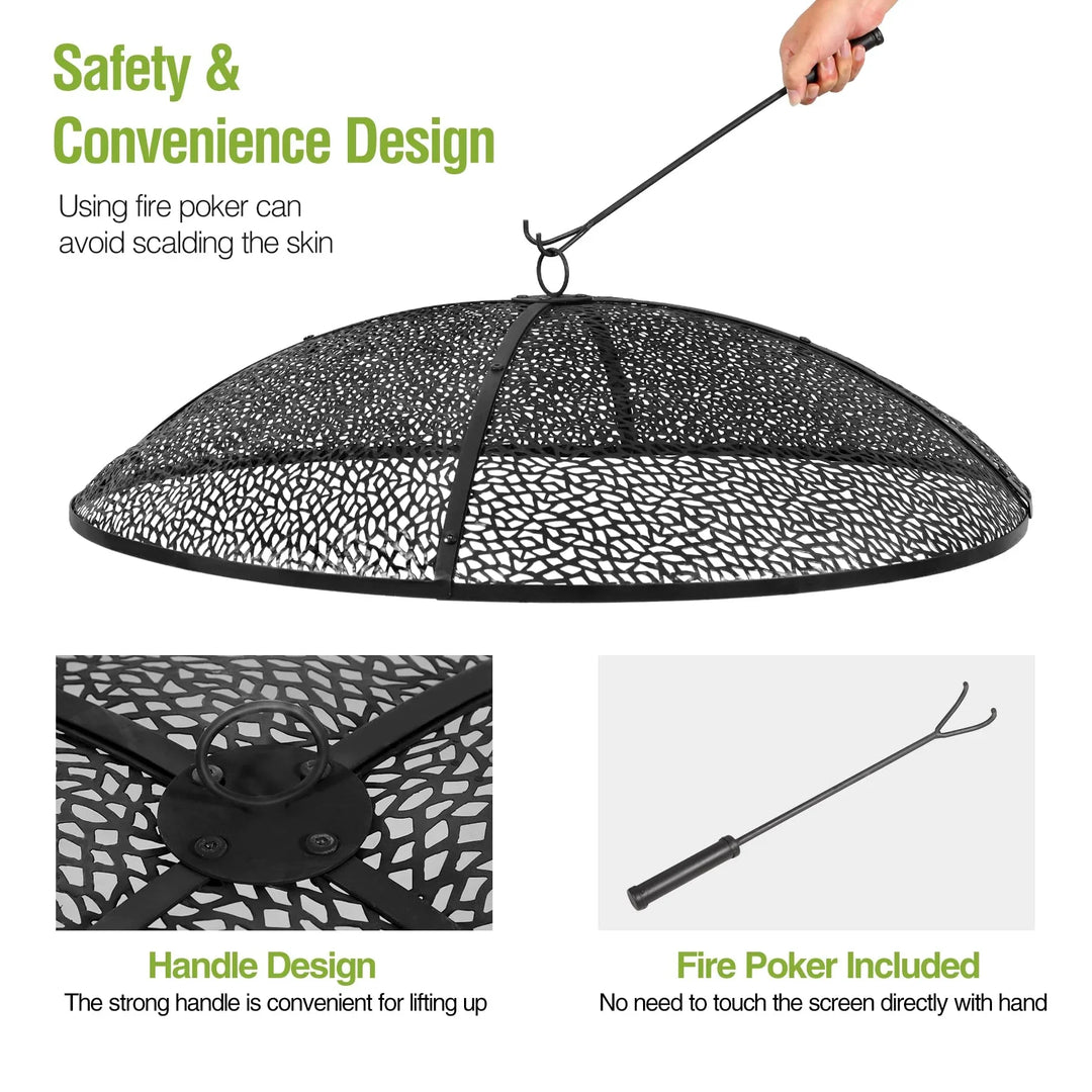 36Inch Fire Pit Spark Screen, Collapsible Fire Pit Screen Round with Handle, Heavy Duty Iron Fire Pit Cover Mesh Round Replacement Firepit Screens Easy Opening for Outdoor Patio Backyard