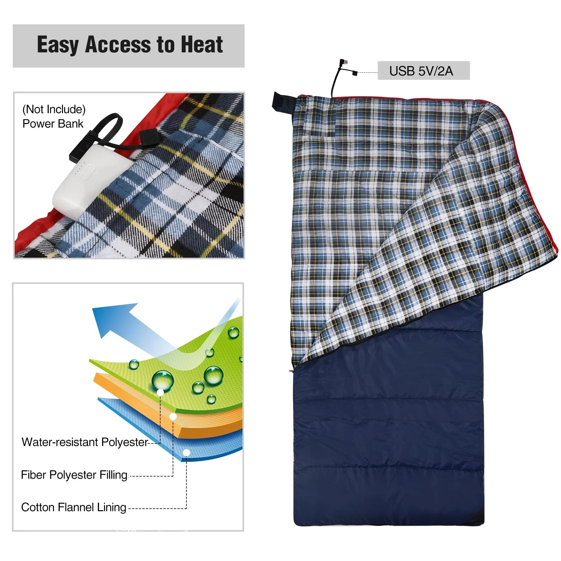 Heated Sleeping Bag with 3 Temperature