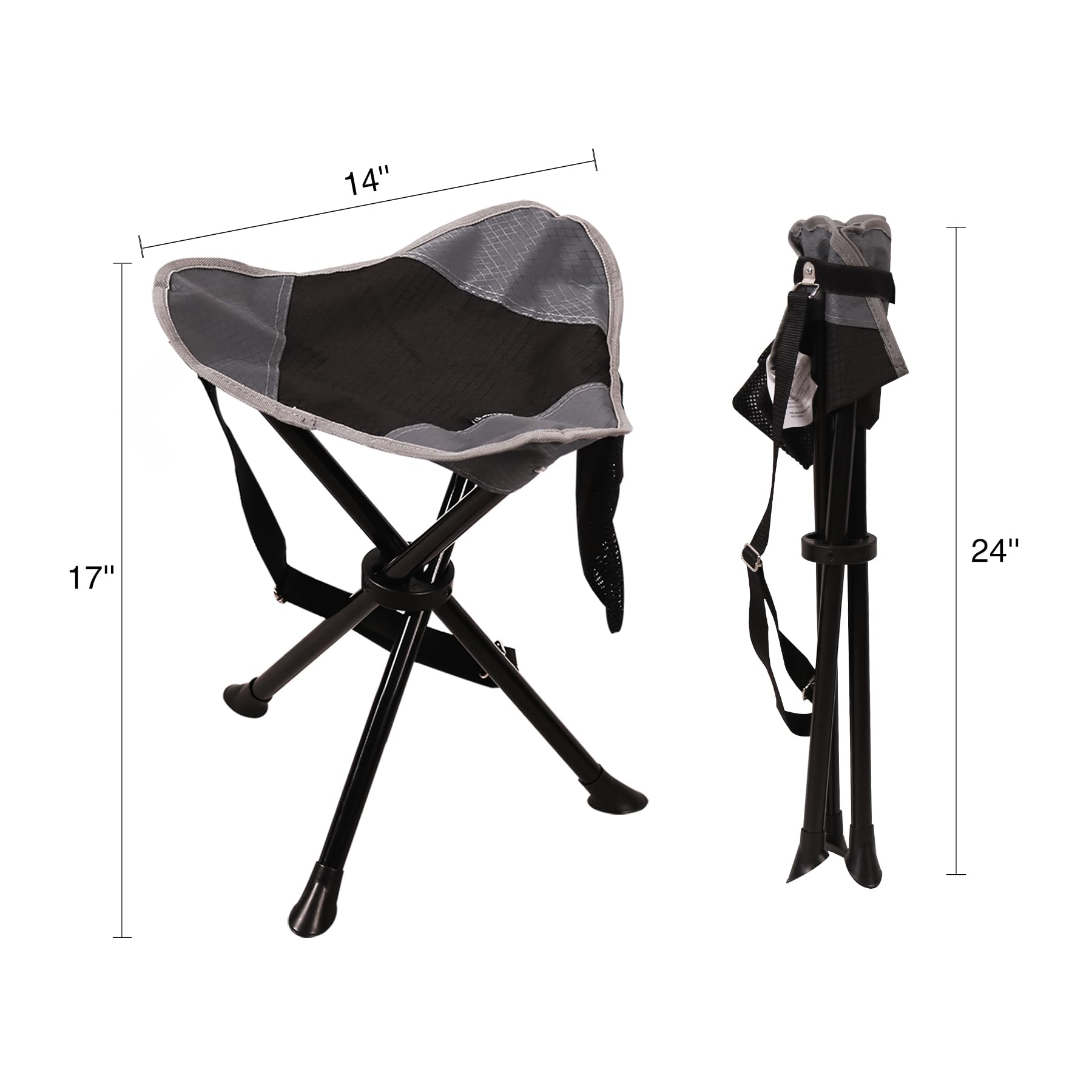 REDCAMP Camping Stool Folding 220lb 17-inch Tall Lightweight 3 Legged Tripod Camp Stools Portable for Backpacking Hiking Hunting Fishing Black and Grey