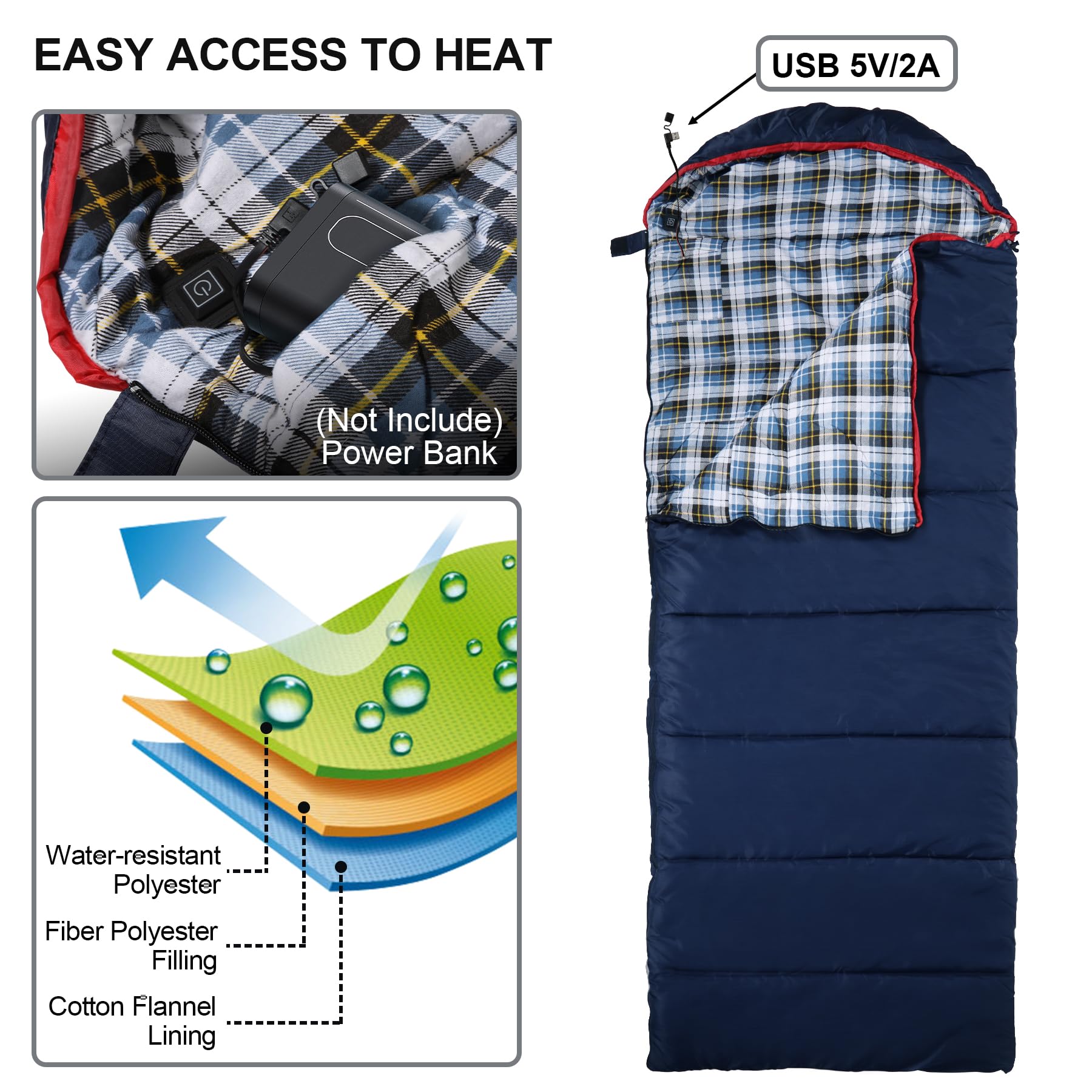 Heated Sleeping Bag with 3 Temperature